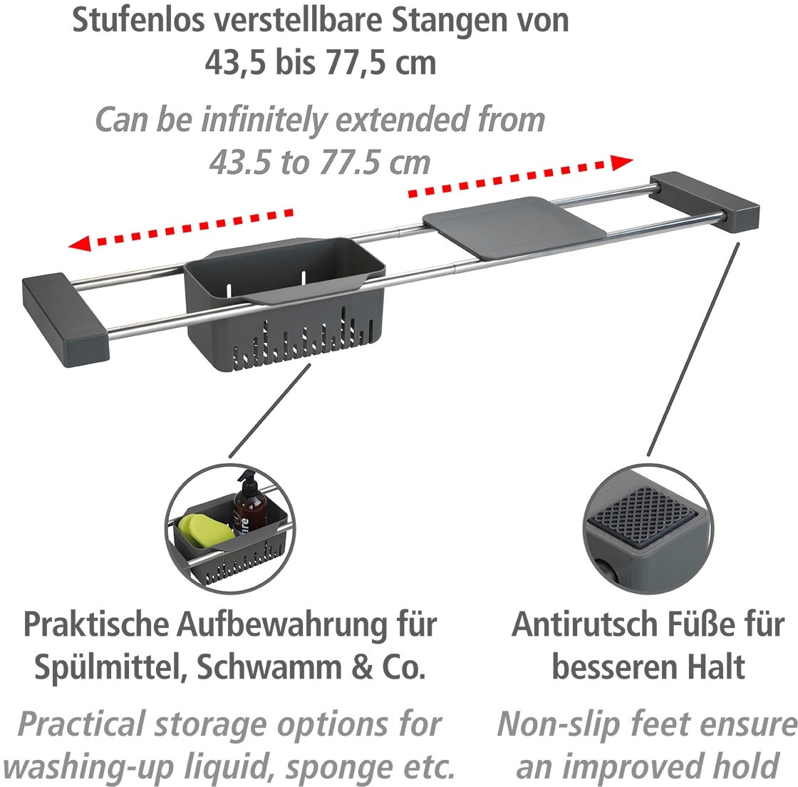 WENKO Abtropfwanne »Spülen-Caddy Cami«, (1 tlg.), ausziehbar, Kunststoff/Edelstahl