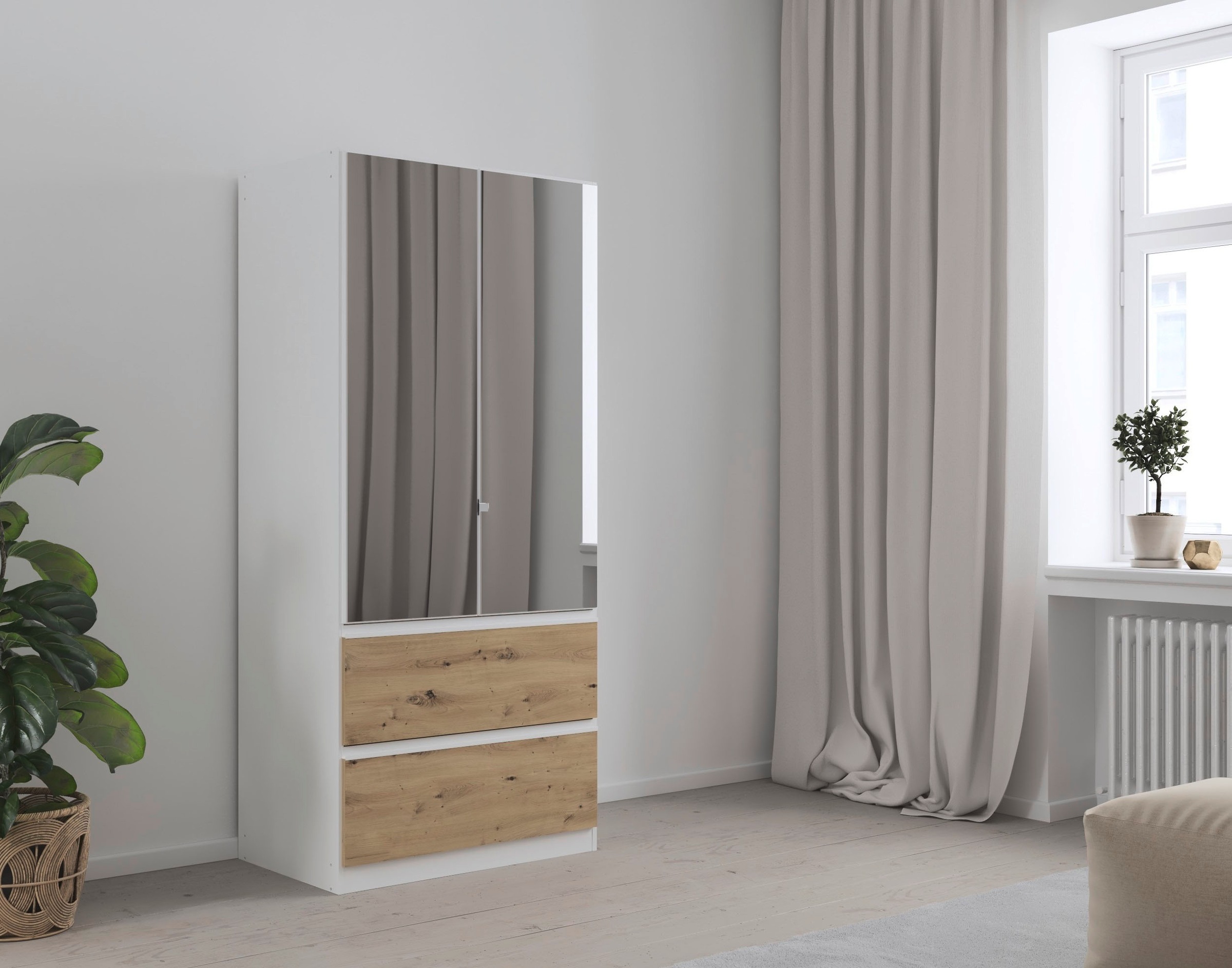 rauch Drehtürenschrank »Kleiderschrank Schrank Garderobe Wäscheschrank COSTA in 3 Breiten«, mit Spiegel, grifflose Front und Push-to-Open Funktion MADE IN GERMANY