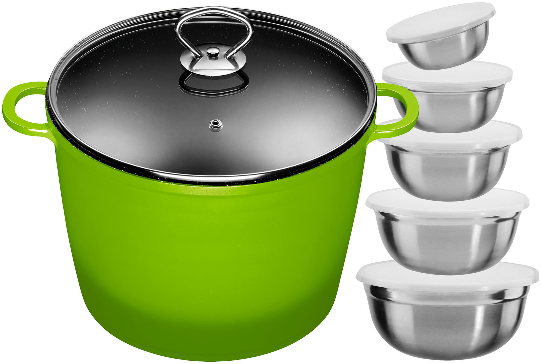 Suppentopf, Aluminiumguss, (Set, 12 tlg.), Kochtopf 7LØ24cm+Glasdeckel, Induktion,...
