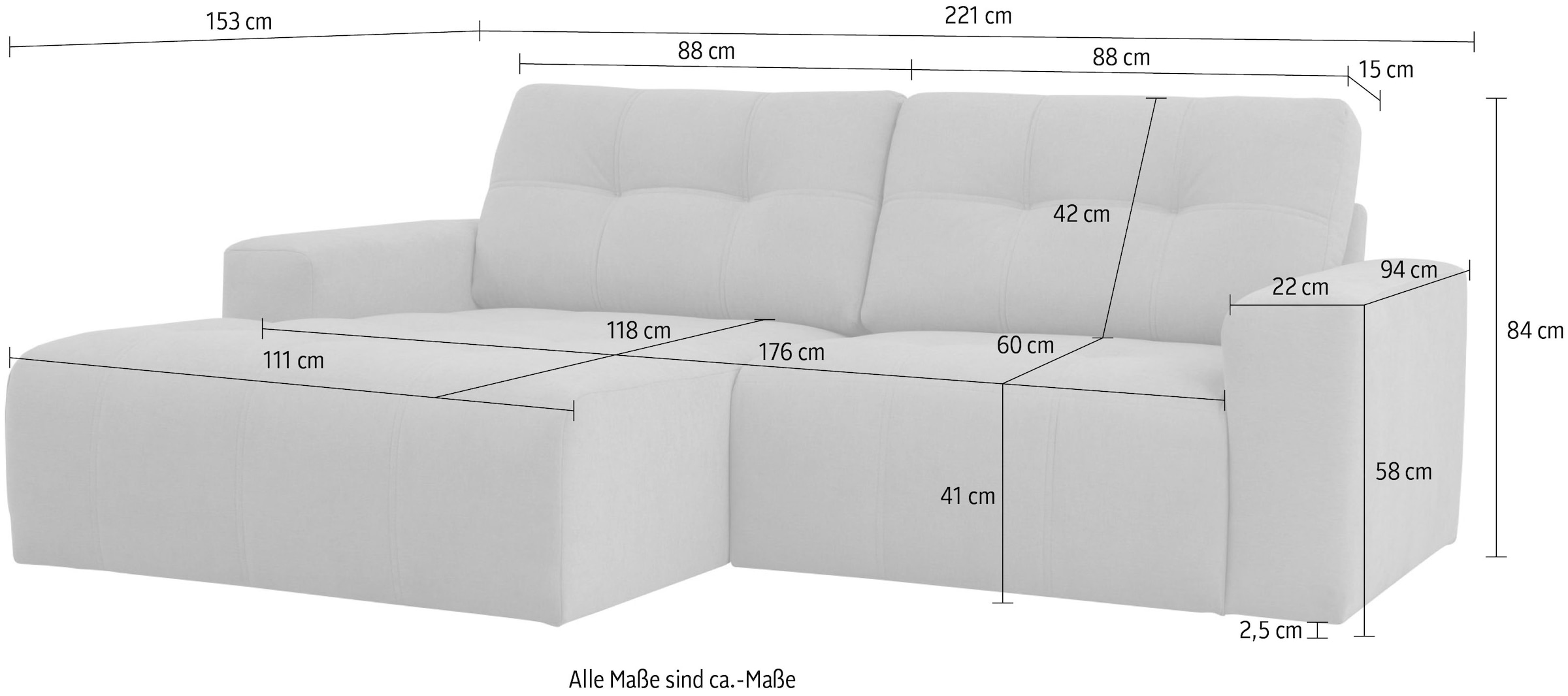 Home affaire Ecksofa »Turnon, Lounge-sofa, Breite 221 cm«, Chenille, mit Knopf- und Doppelsteppung, elegantes Aussehen