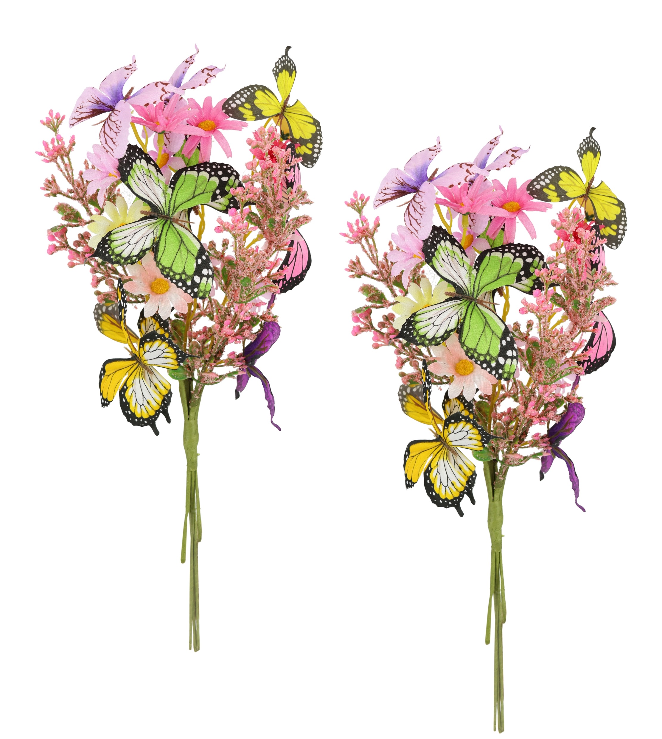 I.GE.A. Kunstblume »Strauß mit Schmetterlingen und Blüten 40cm 2er Set gebunden zum Strauß« Künstliche Blumen Blumenstrauß Bouquet Deko Zweig Blumendeko Hochzeit
