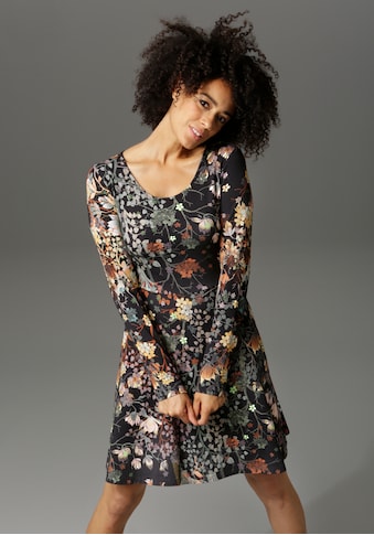 Aniston CASUAL Jerseykleid, mit Blumendruck oder in uni Schwarz kaufen
