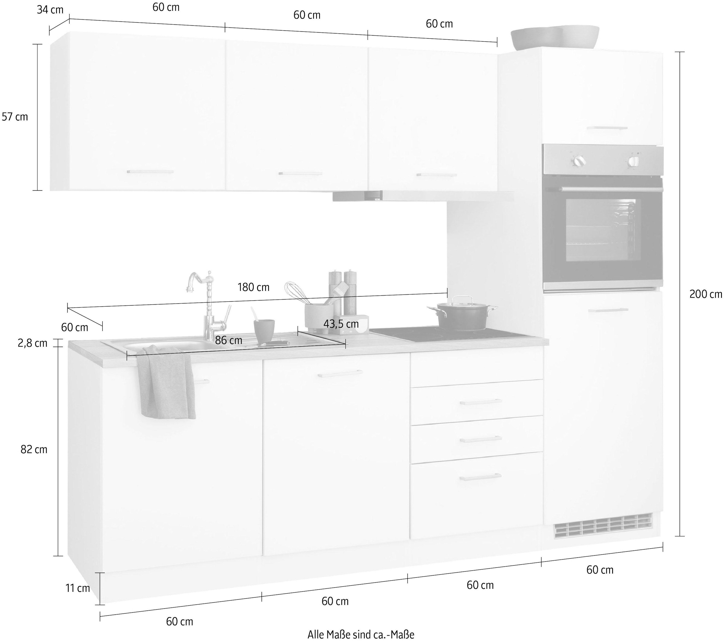 HELD MÖBEL Küchenzeile »Visby«, mit E-Geräten, Breite 240 cm inkl. Kühlschrank und Geschirrspüler