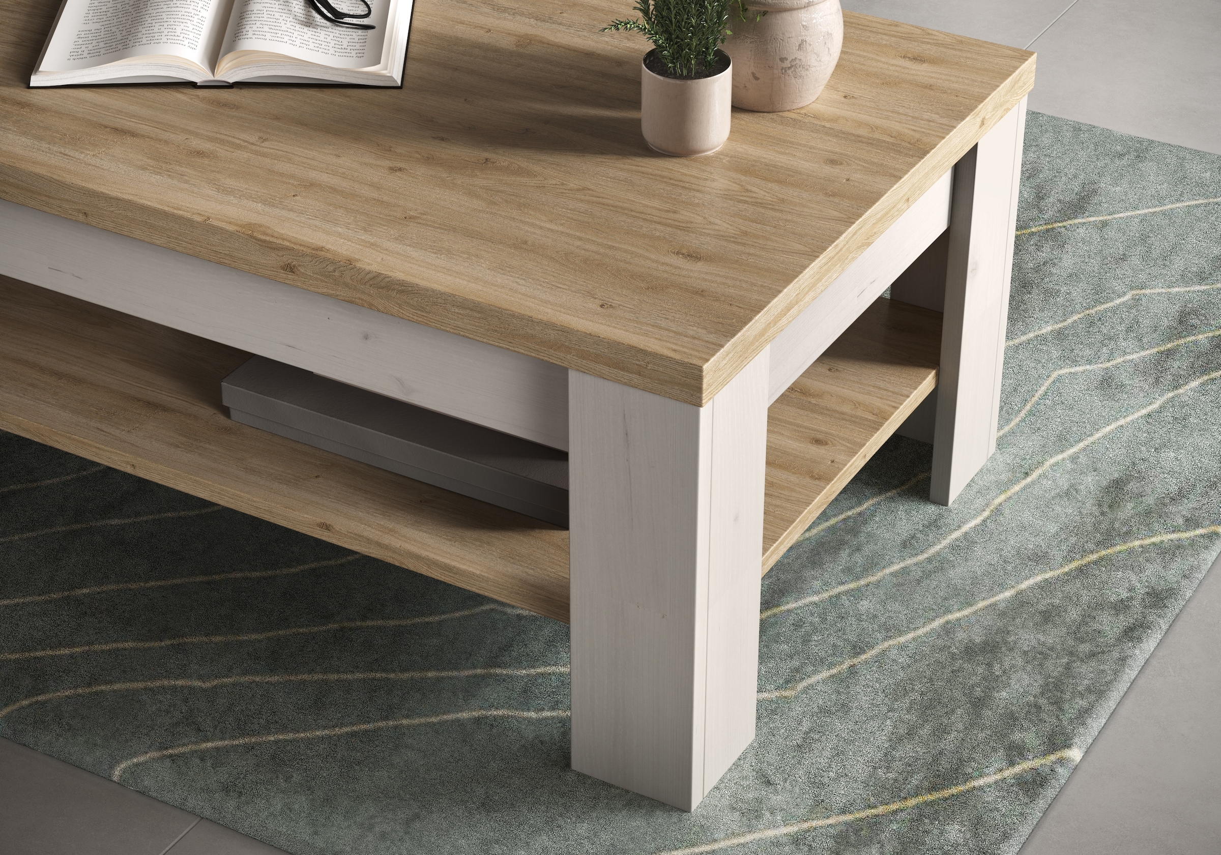Home affaire Couchtisch »Country 110 x 68 cm, Wohnzimmertisch mit Ablageboden,«, Sofatisch, zweifarbig, rechteckig, Tischplattenstärke 38 mm