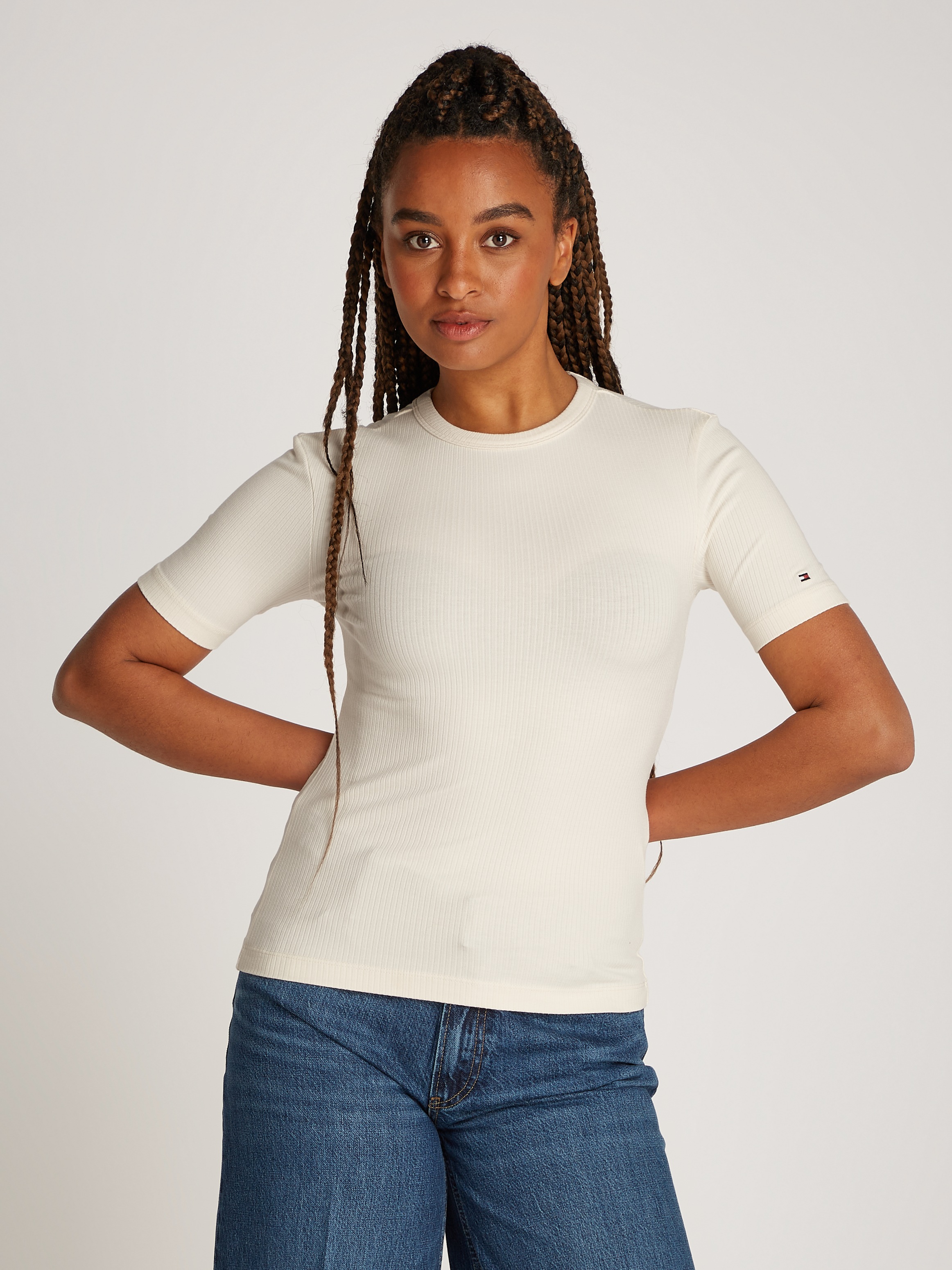 Kurzarmshirt "5X2 RIB C-NK SS", mit Rundhals, Kurzarm, Gr. XL (42), Calico