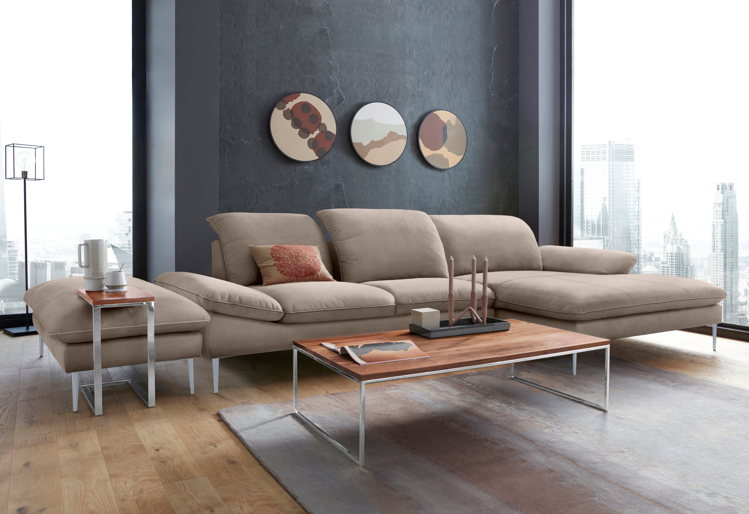 W.SCHILLIG Ecksofa »enjoy&MORE, Designsofa, bequem, zeitlos und elegant, L-Form«, mit Sitztiefenverstellung, Füße silber matt, Breite 340 cm