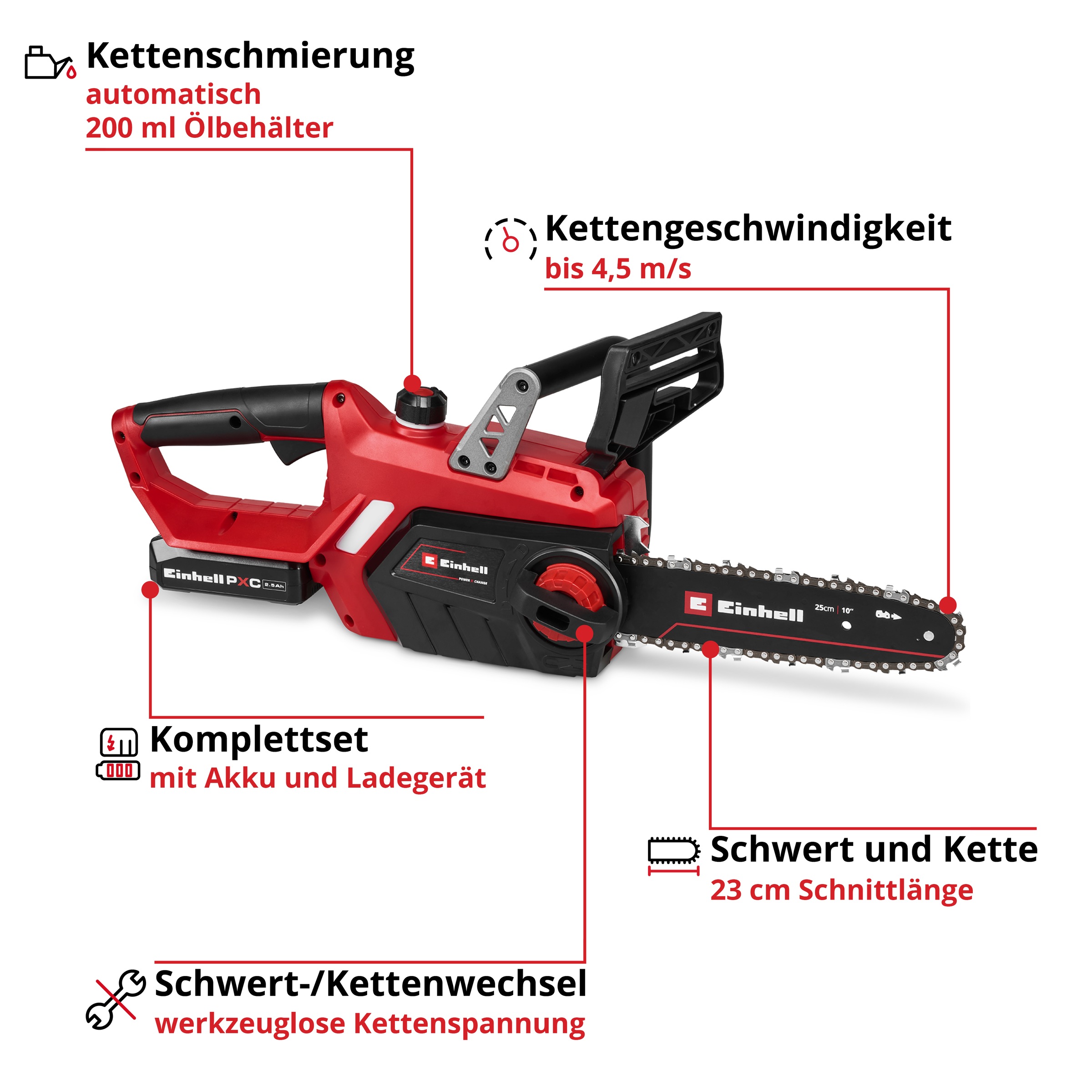 Einhell Akku-Kettensäge »GE-LC 18/25-1 Li Kit (1x2,5Ah)« Inkl. Akku und Ladegerät