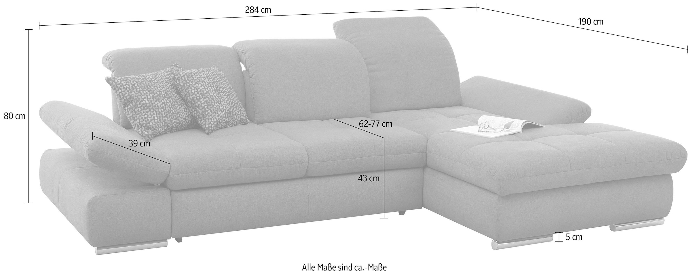set one by Musterring Ecksofa »SO4100 V«, mit verstellbaren Kopfteilen, wahlweise mit Funktionen, Cord-Bezug