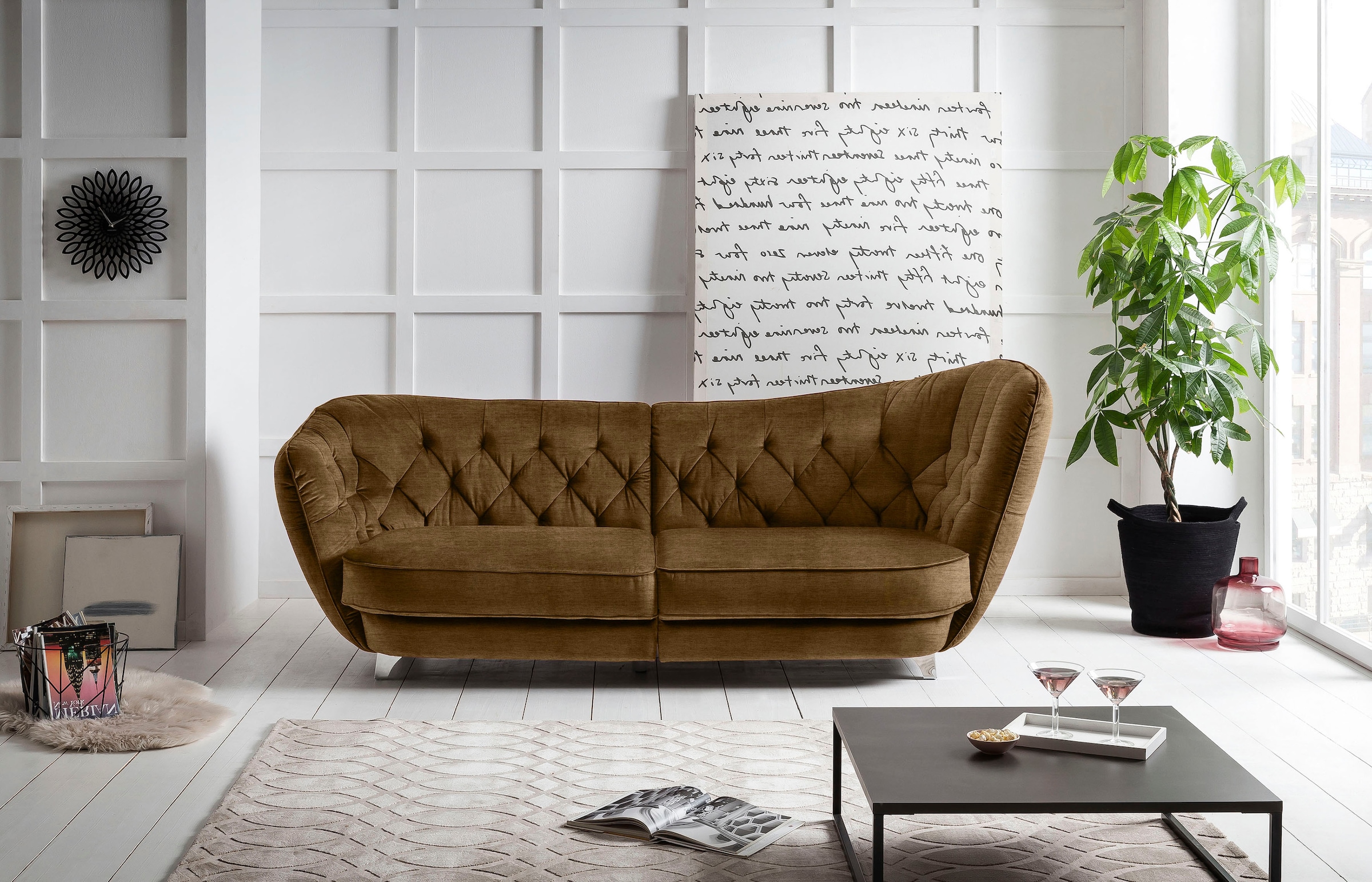 Leonique Big-Sofa »Retro«, stylischer Hochlehner günstig online kaufen