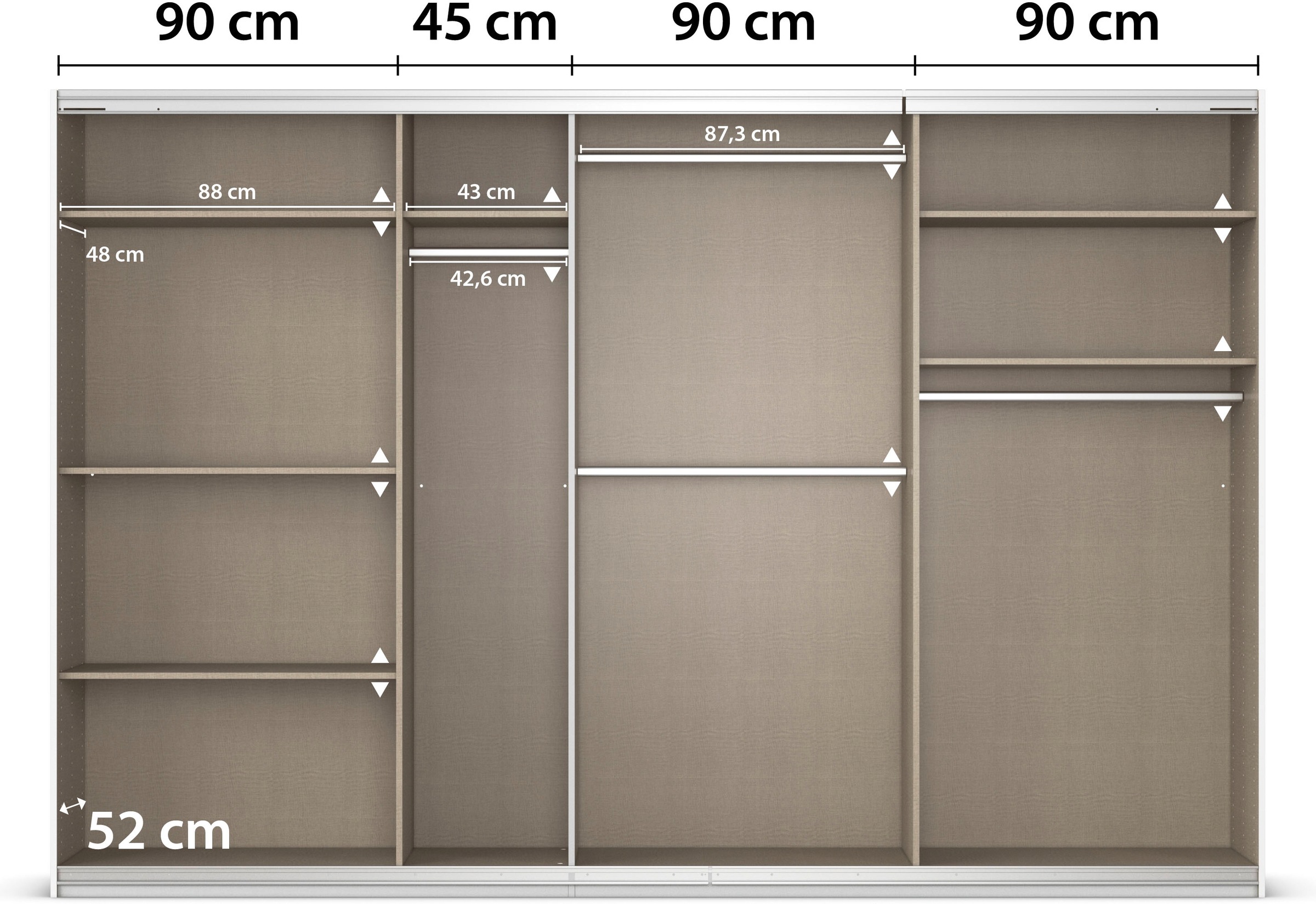 rauch Schwebetürenschrank »Kleiderschrank Schrank Garderobe AGORDO mit Dekor- oder Hochglanzfront«, (in zwei Griff-Farben), durchdachte Innenausstattung, in 4 Breiten und 2 Höhen MADE IN GERMANY