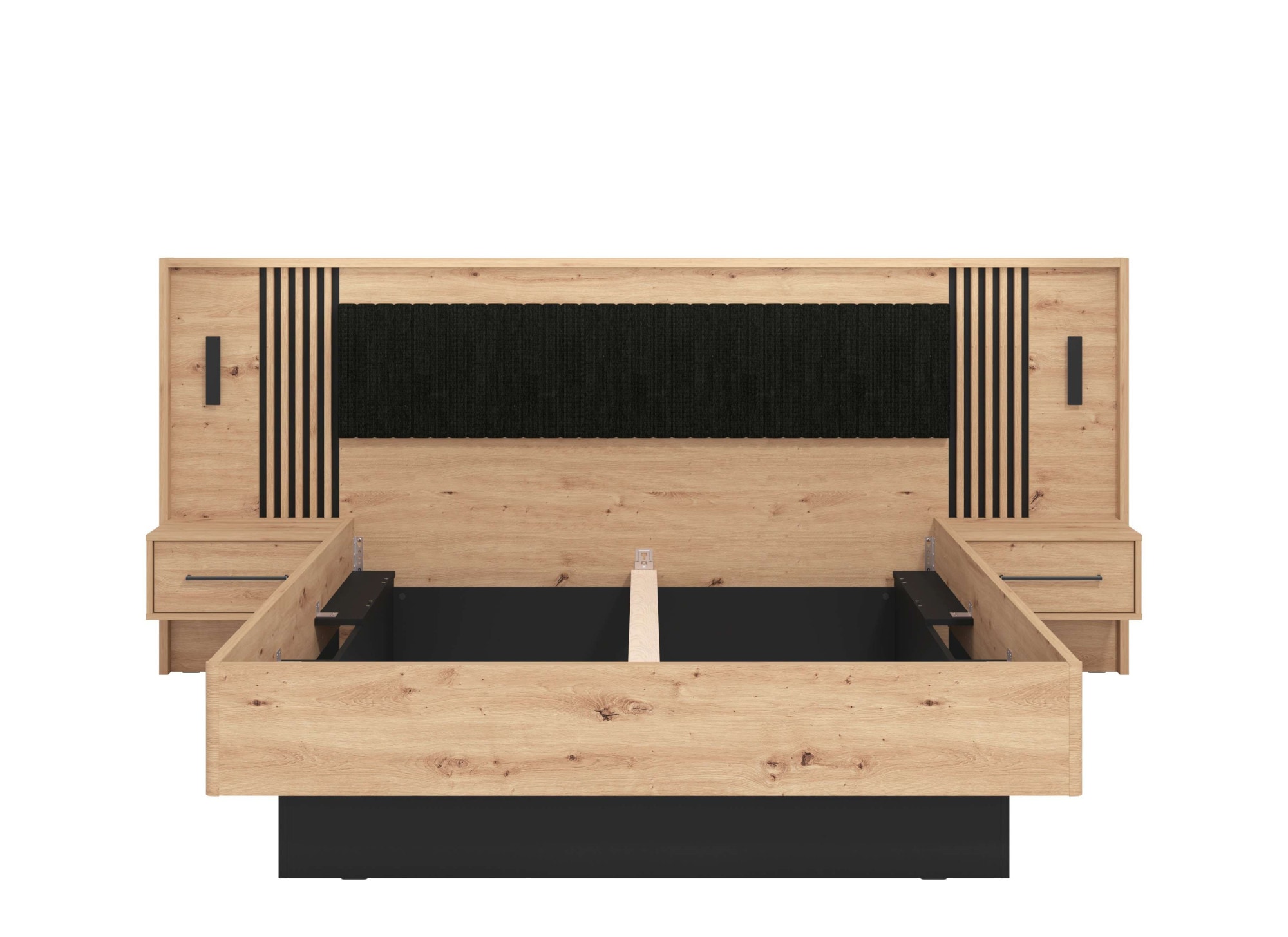 INOSIGN Bettgestell »Ascalon, Liegefläche 160x200cm, gepolstertes Kopfteil«, Bettanlage mit 2 Wandpaneelen inkl.Nachttische, 3D-Look durch Lamellen