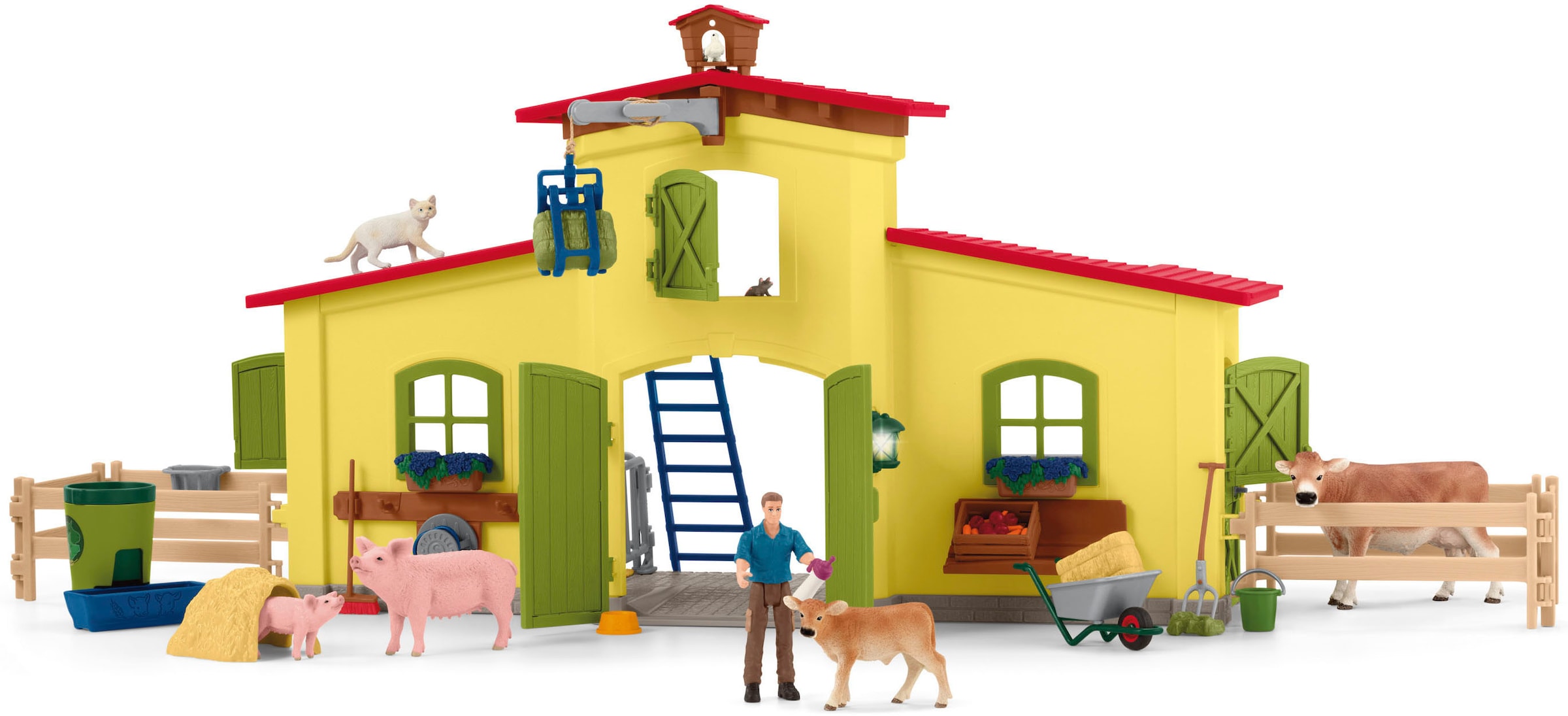Schleich® Spielwelt »FARM WORLD, Großer Stall mit Tieren und Zubehör (42605)«, Made in Europe
