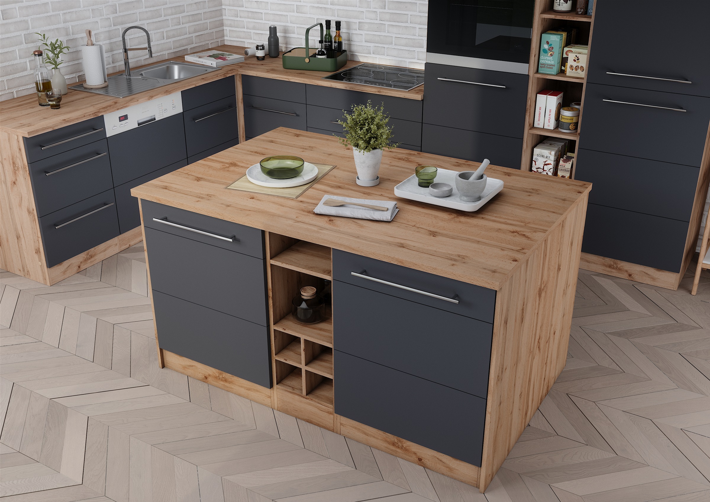 HELD MÖBEL Kücheninsel »Wien«, Breite 153 cm, MDF-Fronten, Flaschenregal günstig online kaufen