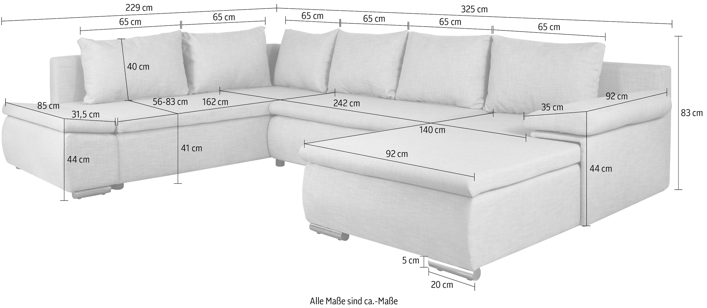 Home affaire Wohnlandschaft »Acra U-Form«, mit Bettfunktion und Bettkasten, in Mattenoptik