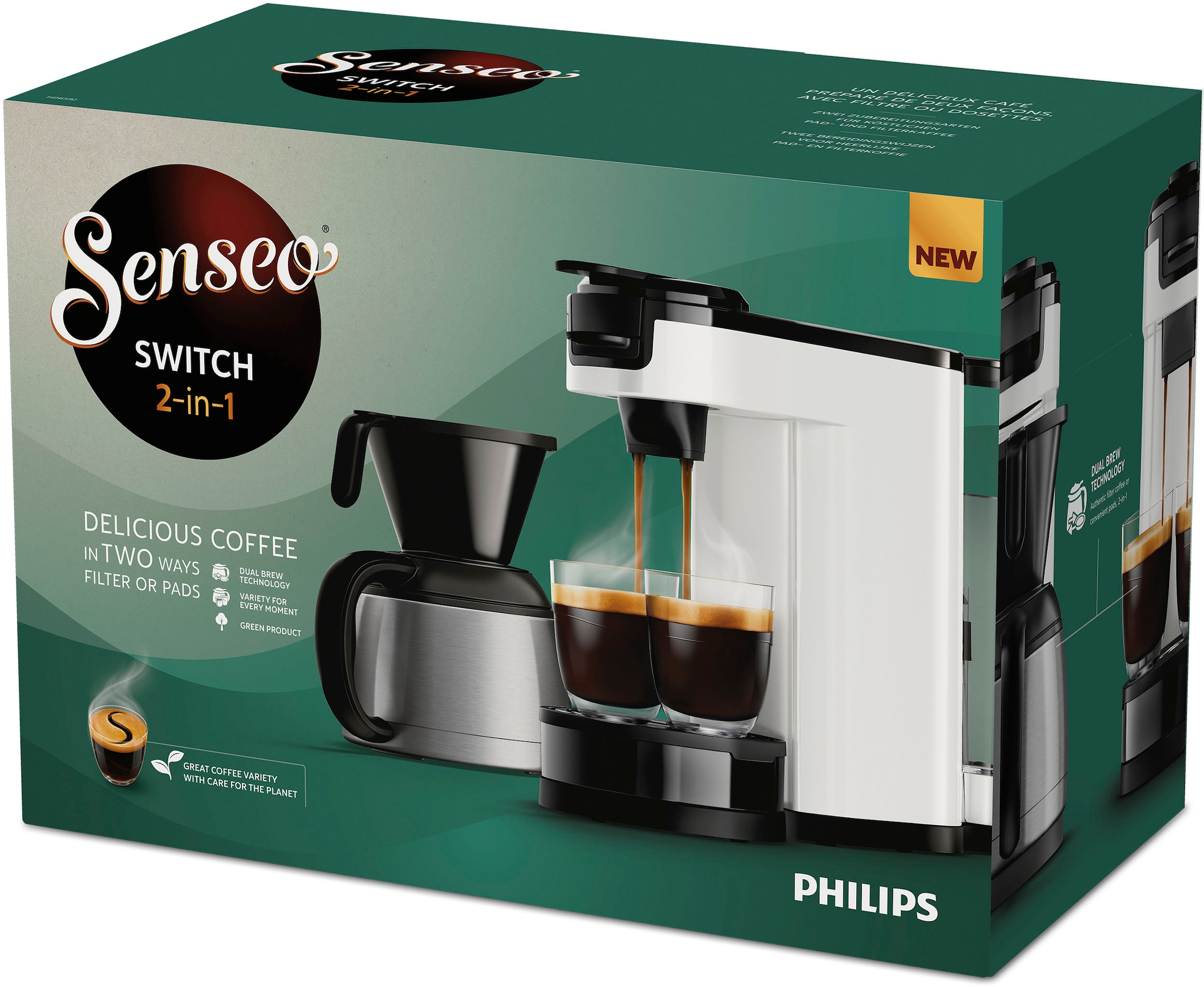 Philips Senseo Kaffeepadmaschine »Switch HD6592/04«, 1 l Kaffeekanne, inkl. Kaffeepaddose im Wert von 9,90 € UVP