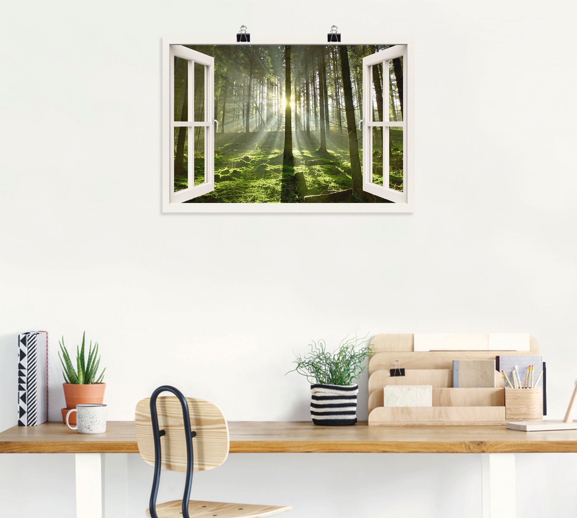 Artland Wandbild »Fensterblick - Wald im Gegenlicht«, Fensterblick, (1 St.), als Poster, Wandaufkleber in verschied. Größen