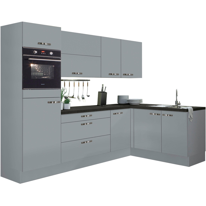 KOCHSTATION Winkelküche »KS-Cara« mit Vollauszügen und Soft-Close-Funktion, Stellbreite 265 x 175 cm Küche: grau + Korpus: grau + Arbeitsplatte:...