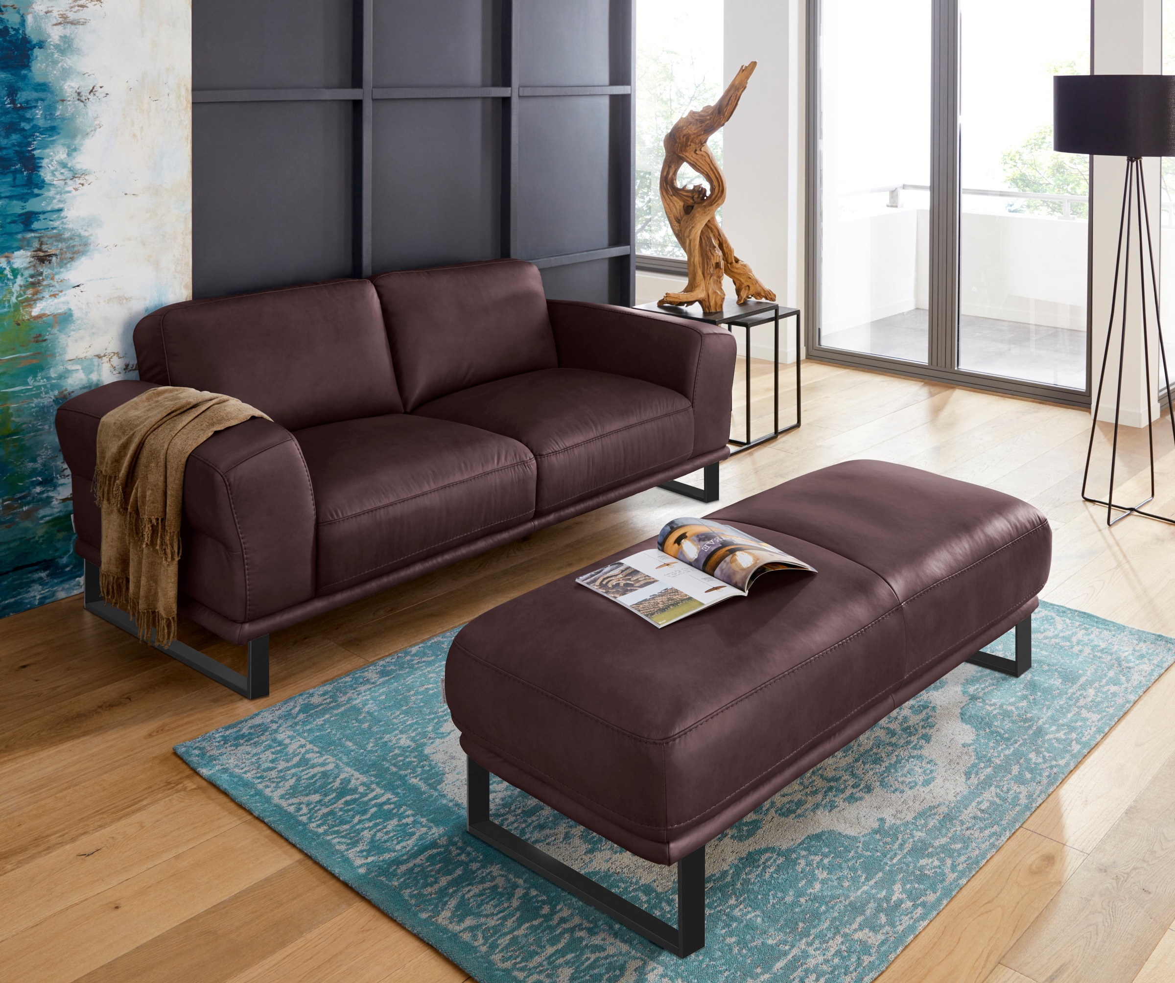 W.SCHILLIG Hocker »montanaa«, mit Metallkufen in Schwarz pulverbeschichtet, Breite 141 cm