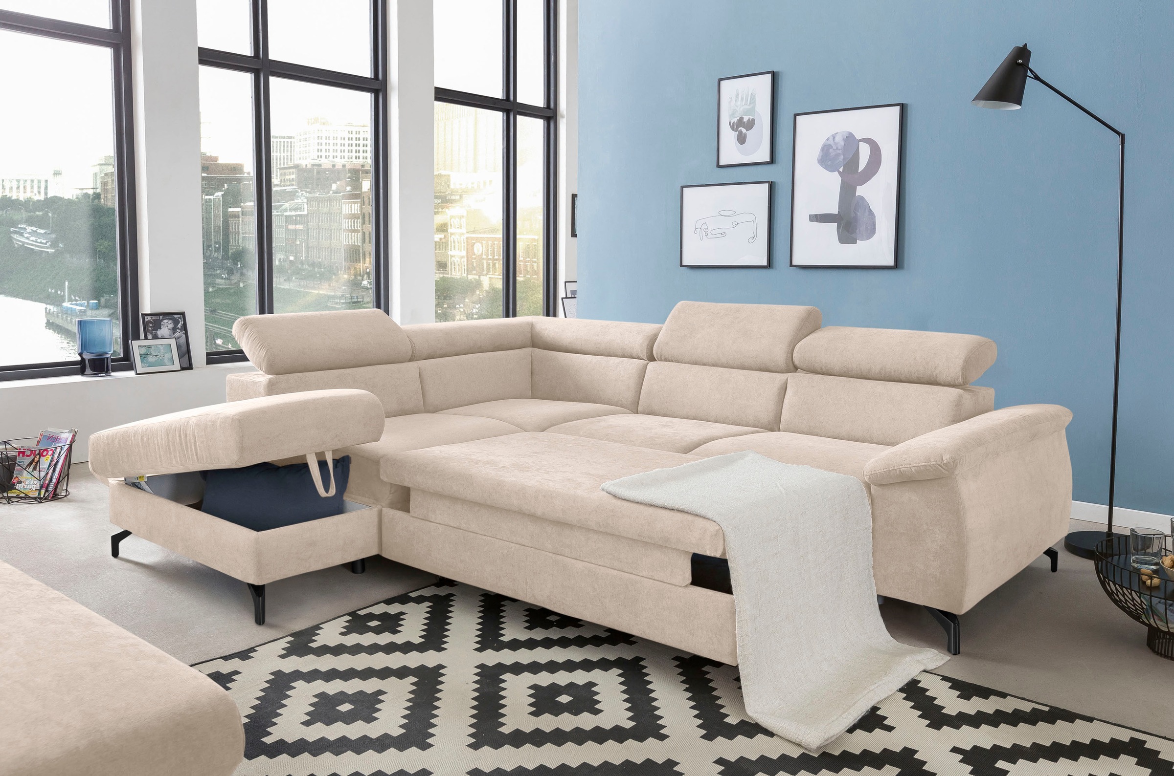 COTTA Ecksofa »Komaris L-Form«, mit Kopfteilverstellung, wahlweise mit Bettfunktion & Bettkasten