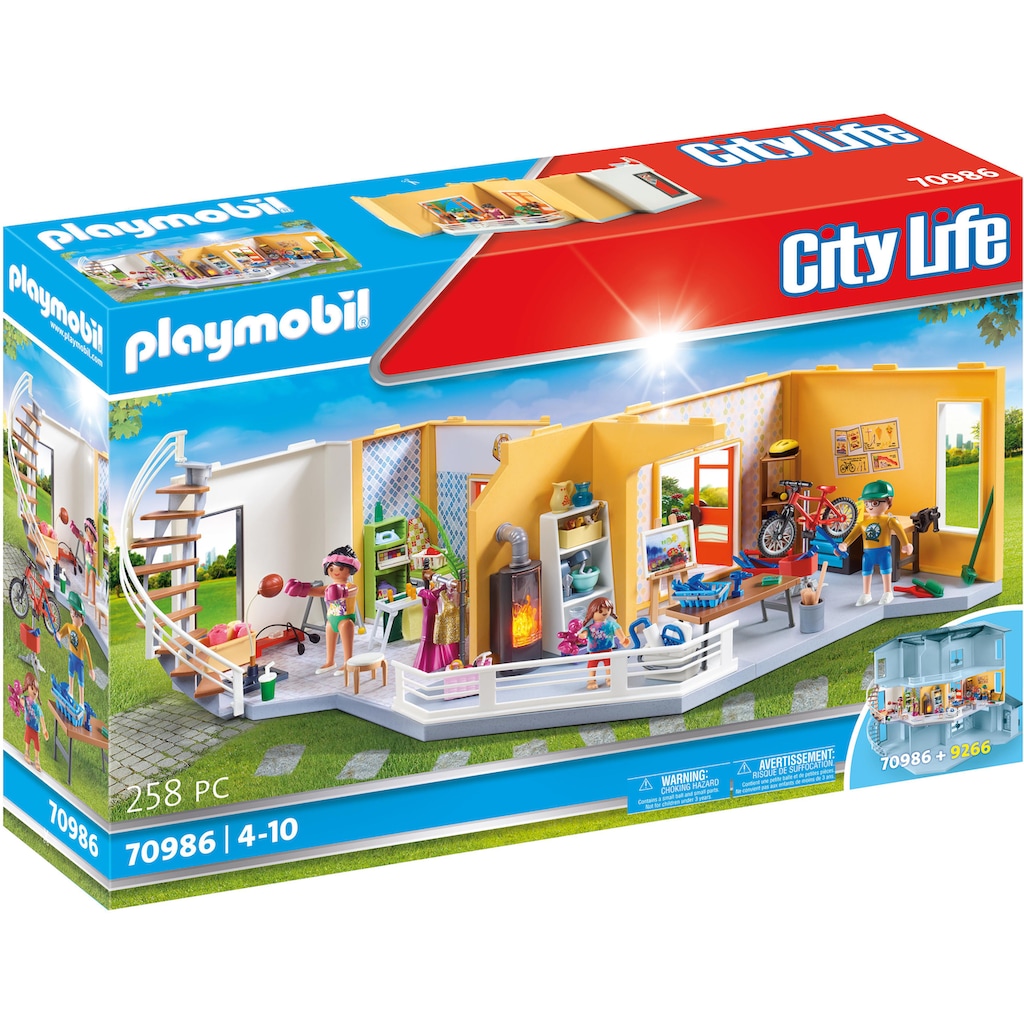 Playmobil® Konstruktions-Spielset »Etagenerweiterung Wohnhaus (70986), City Life«, (258 St.), mit Licht, Made in Germany