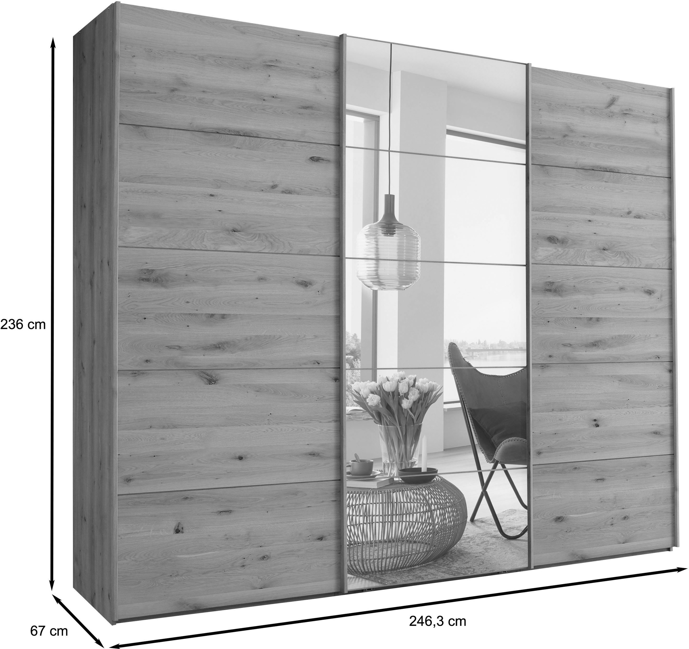 WIEMANN Schwebetürenschrank »Cardiff« mit massiven Holztüren und Spiegel