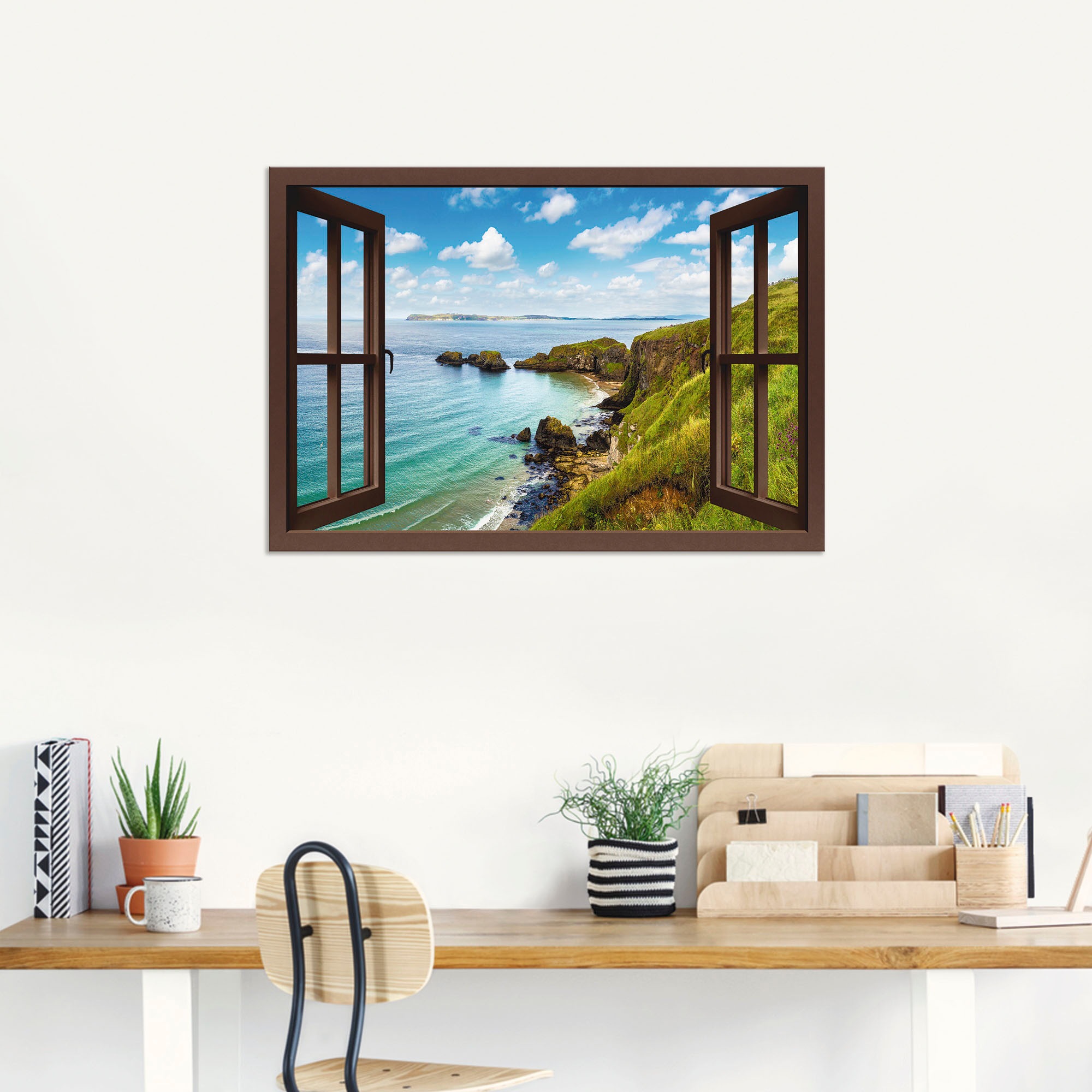 Artland Wandbild »Küstenweg in Nordirland durchs Fenster«, Meer Bilder, (1 St.), als Alubild, Outdoorbild, Leinwandbild, Wandaufkleber, versch. Größen