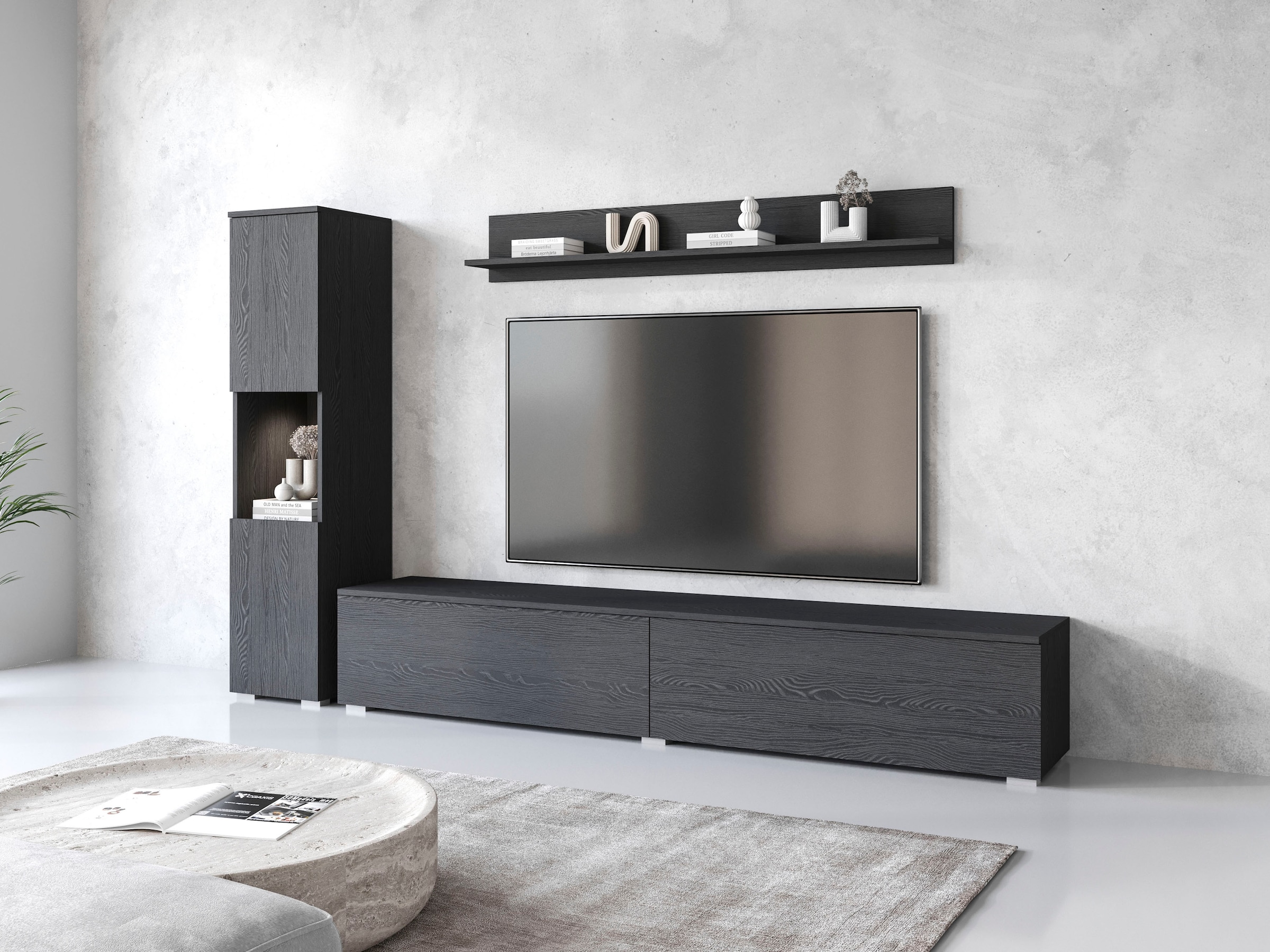 INOSIGN Wohnwand »PARIS«, (Komplett-Set, 3 St.), TV-Wand 220cm breite, grifflose Design, stehend und hängend montierbar