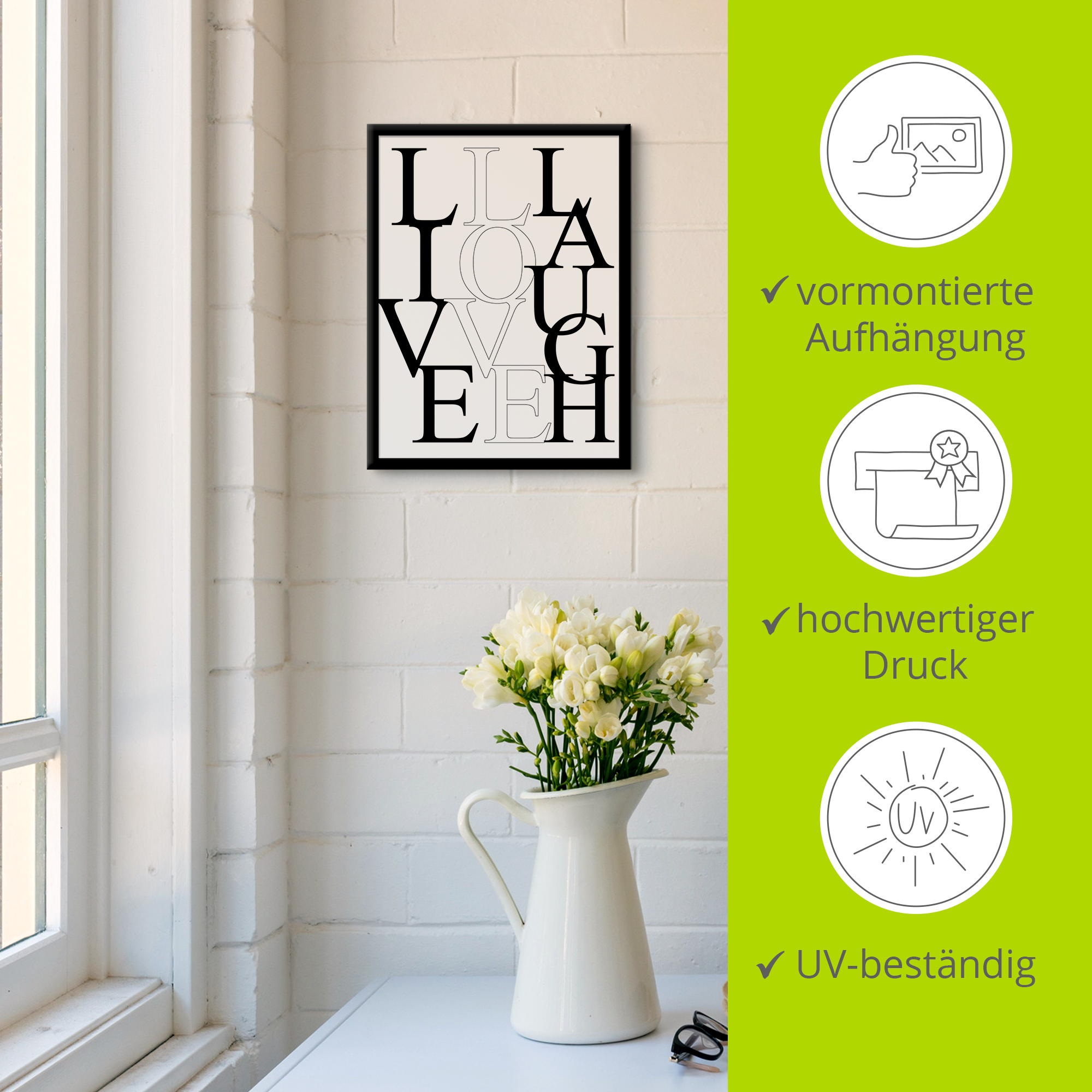Artland Wandbild »Leben, Lieben, Lachen«, Sprüche & Texte, (1 St.)