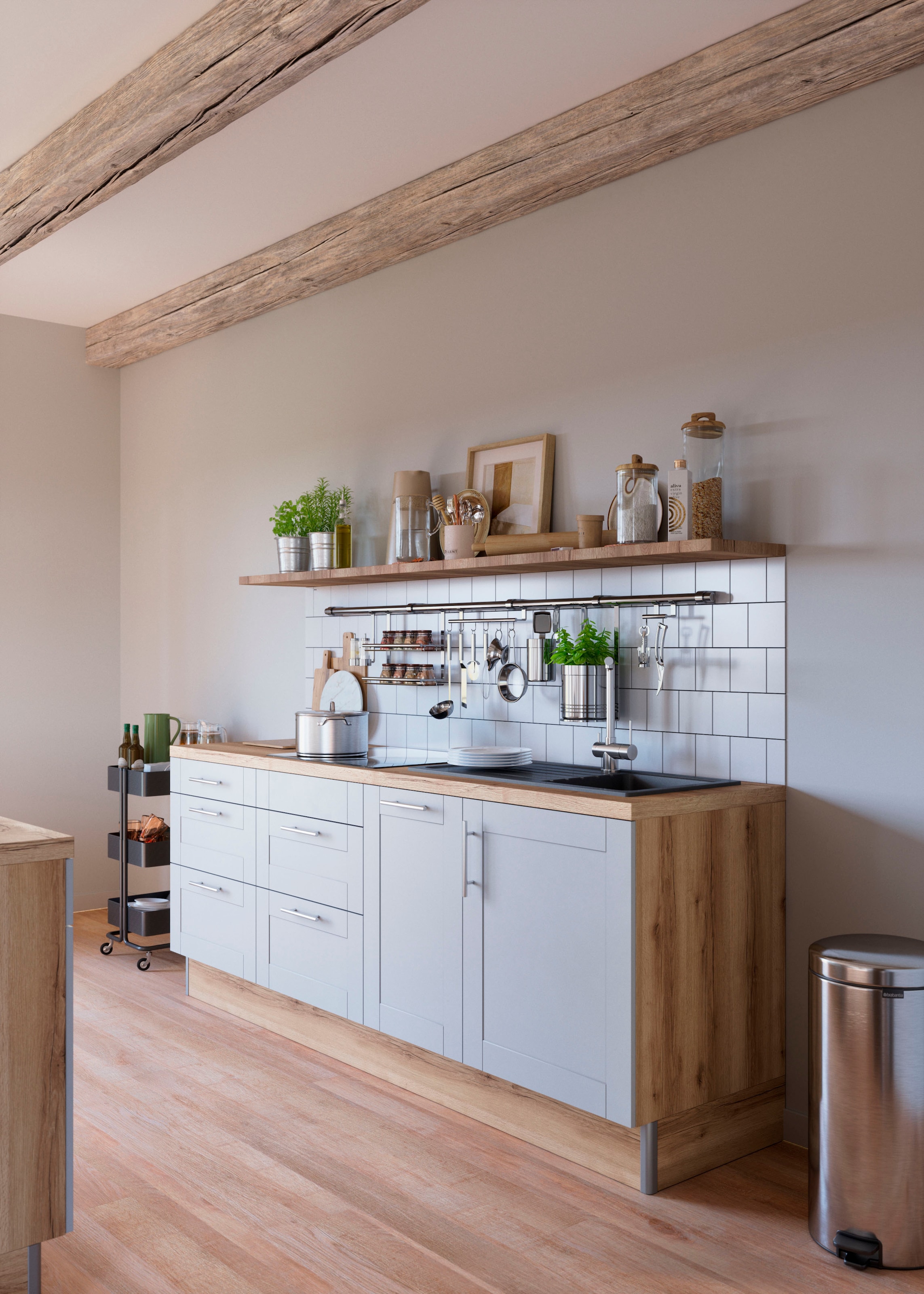 KOCHSTATION Küche »KS-Ahus«, Breite 225 cm, wahlw. Mit E-Geräten, Soft Close Funktion, MDF Fronten