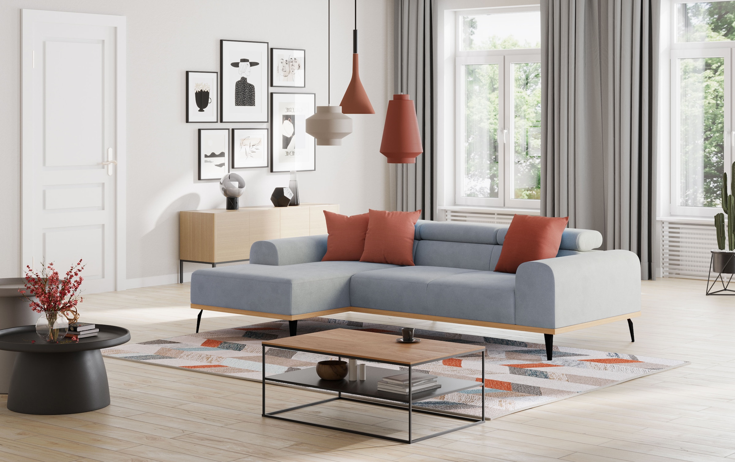 Places of Style Ecksofa »Carlo L-Form«, mit Kopfteilverstellung & Holz-Rahmenoptik, optional Relaxfunktion