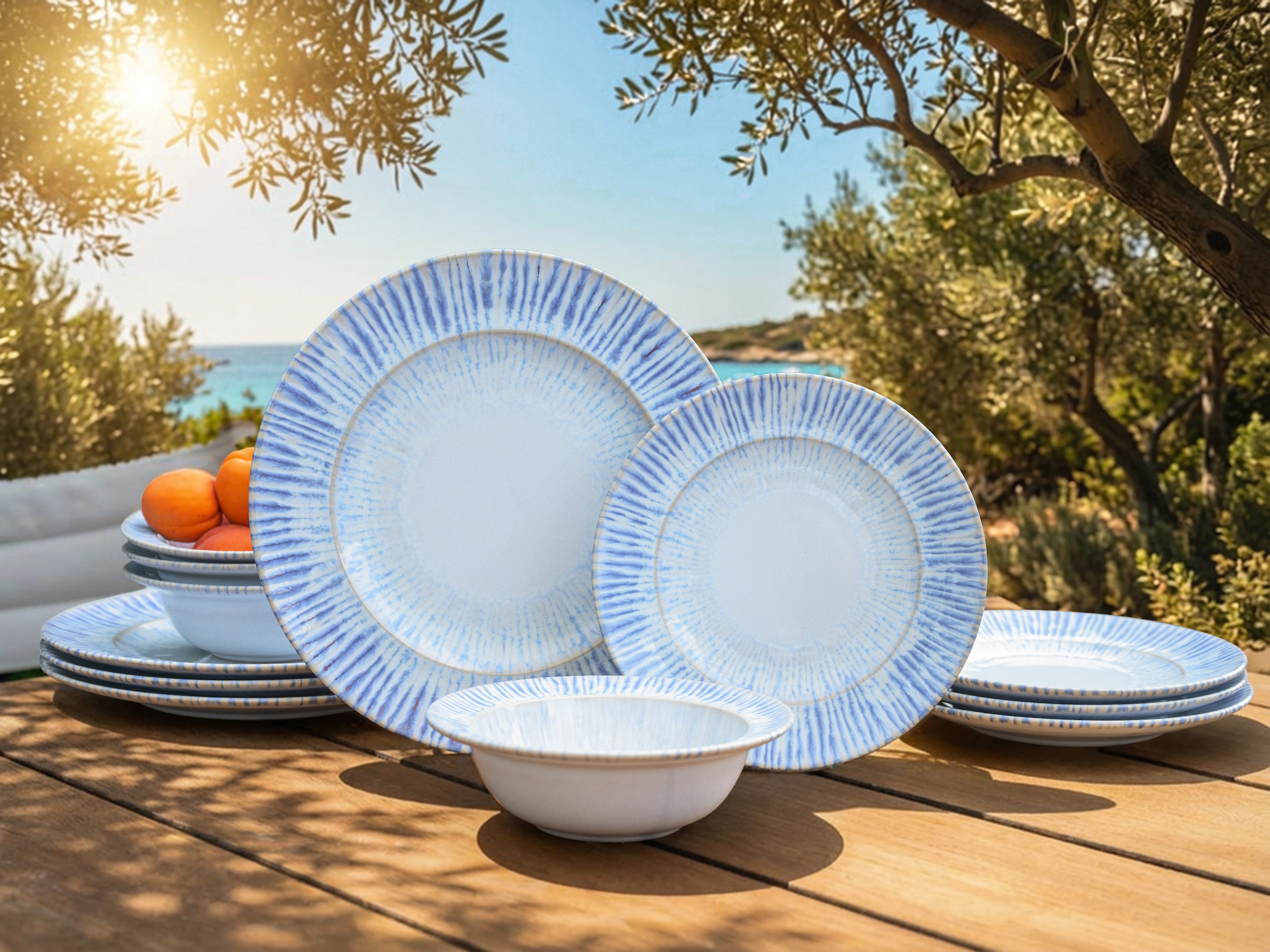 CreaTable Teller-Set »Rondo Summertime Blau, Teller Set 12-tlg« Maritim, Reaktivglasur