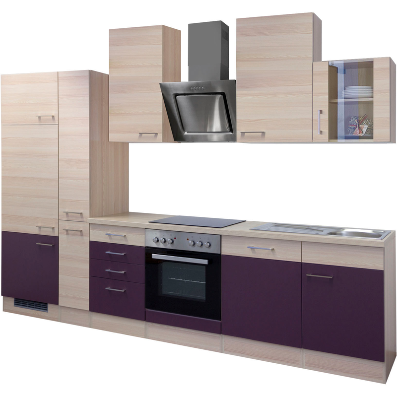 FLEX-WELL Küche »Portland« wahlw. mit E-Geräten, Breite 310 cm, viele Farbvarianten erhältlich Küche: lila + Front: Akazie / Aubergine + Korpus:...