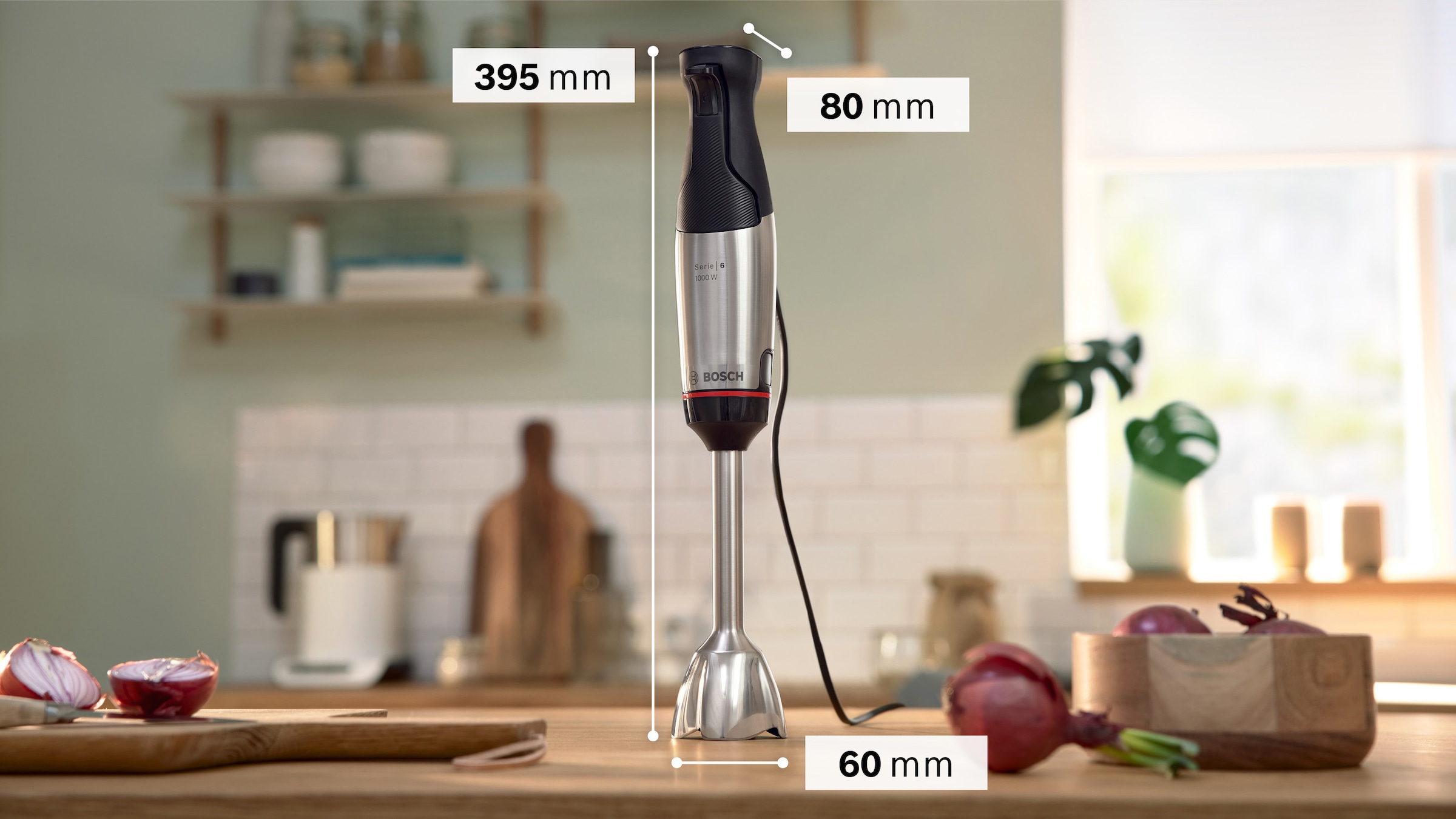 BOSCH Stabmixer »ErgoMaster Serie 6 MSM6M633, Zerkleinerer, Kartoffelstampfer, Edelst.«, 1000 W, Schneebesen, Becher, Metallkuplung, Luftkühlung, 10Jahre Motorgarantie