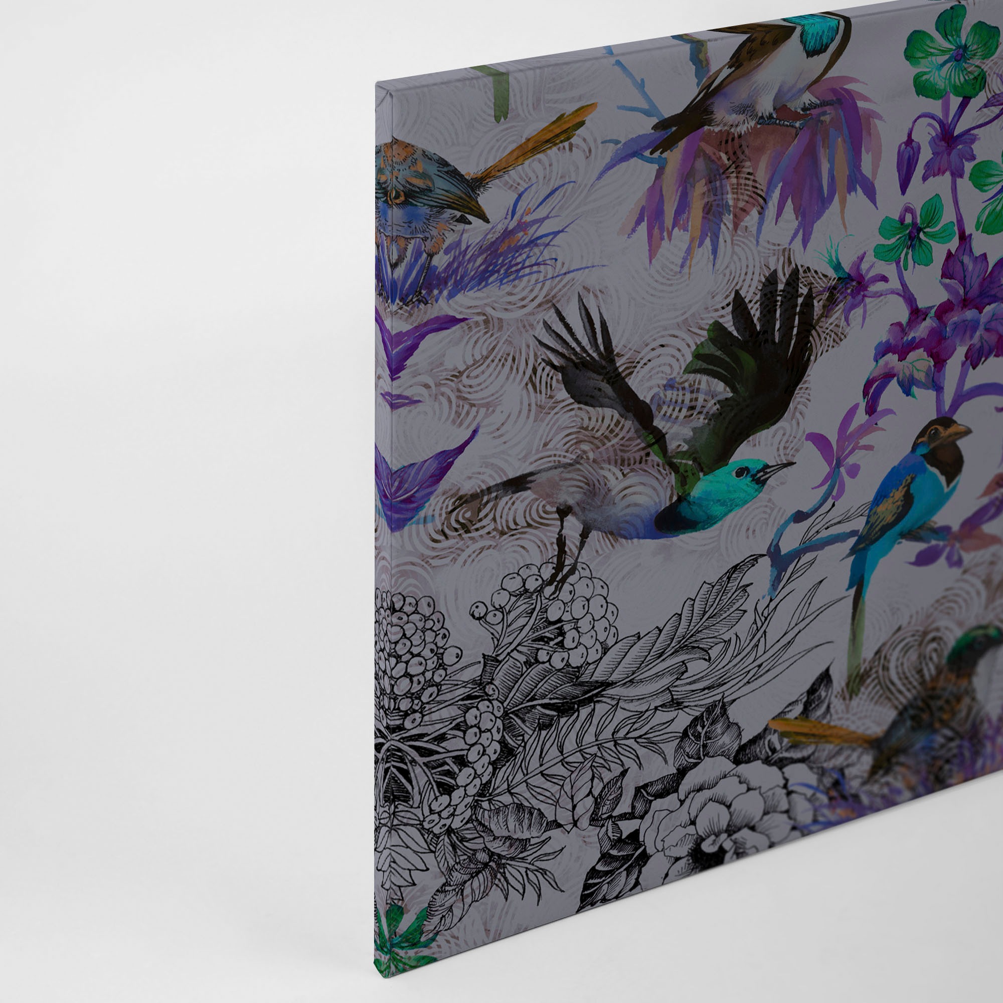 A.S. Création Leinwandbild »funky birds«, Kunst-Vögel-Kinder, (1 St.), Keilrahmen Bild mit Vögel Floral Leinwand-Bild Wohnzimmer modern Wand