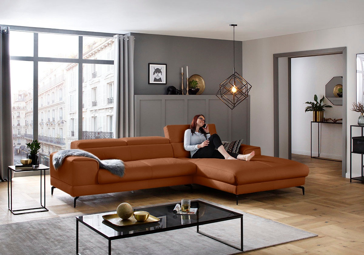 W.SCHILLIG Ecksofa »piedroo, Designsofa mit tollem Sitzkomfort, L-Form«, Kopfteilverstellung, wahlweise mit Sitztiefenverstellung, Breite 303cm