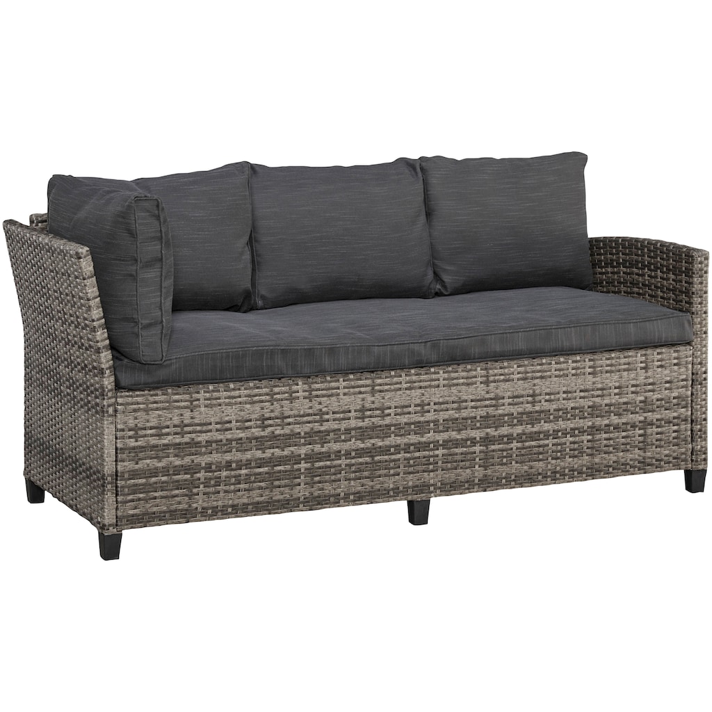 KONIFERA Gartenlounge-Set »Rotterdam«, (Set, 20 tlg., 3x 3er Sofa, 2x Hocker, 1x Tisch 120x82x67cm, inkl. Auflagen), Polyrattan, Stahl, Tischplatte aus Nonwood, geeignet für 11 Personen