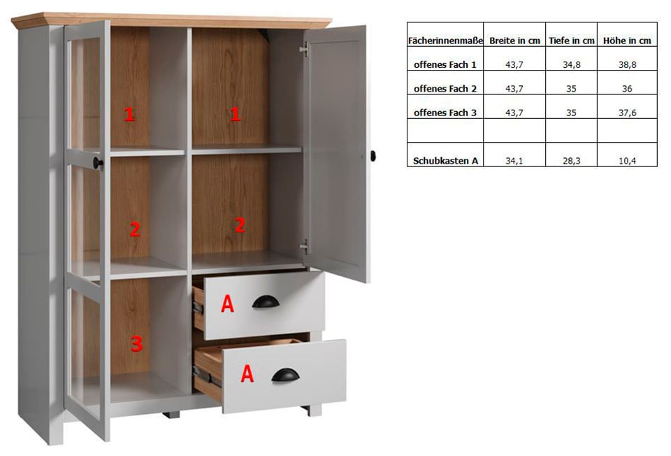 Home affaire Highboard »Herzwill«, Breite 97 cm, Höhe 130 cm, Stauraum, Türen und Korpus, mattes Grau