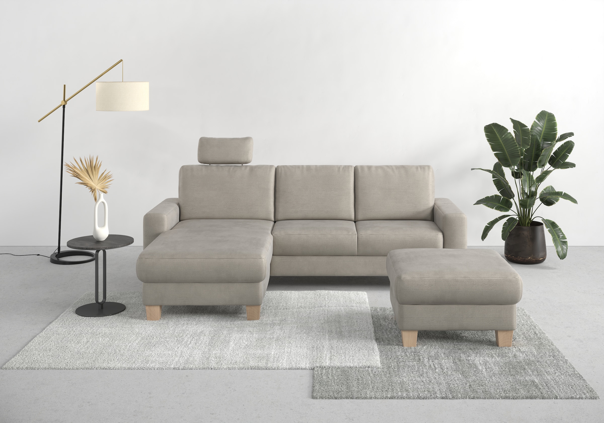 Home affaire Ecksofa »Summer L-Form«, mit Recamiere, mit oder ohne Bettfunktion und Bettkasten, Cord-Bezug