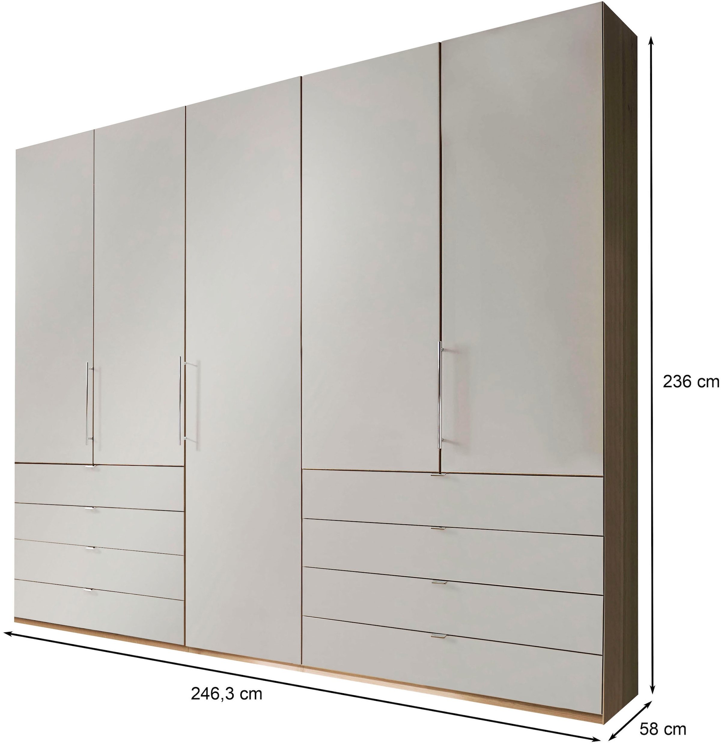 WIEMANN Falttürenschrank »Loft, hochwertige Glasfront, Metallgriffe, viel Stauraum«, (3 Breiten: 200cm/250cm/300cm, Höhe: 236cm), Qualität trifft edles Design, 8 Schubkästen, 6 Türen