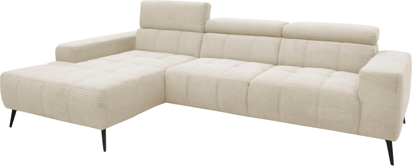DOMO collection Ecksofa »Trento L-Form, mit Kufenfuß oder Einzelfuß«, wahlweise mit Kopfteilverstellung, Recamiere links/rechts bestellbar