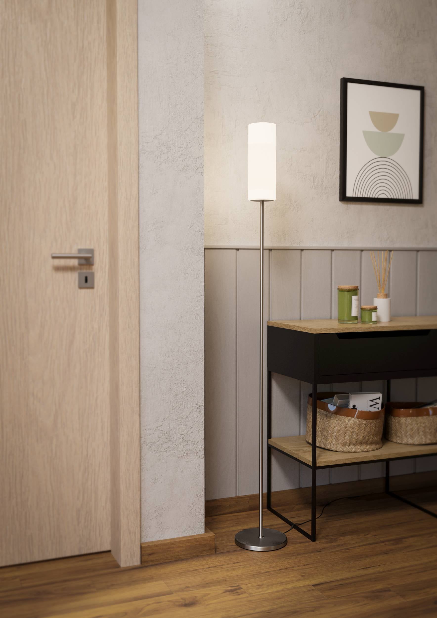 EGLO Stehlampe »Troy 3 Stehlampe, Stahl, Glas satiniert weiß, E27, inkl. Trittschalter« E27 1 Stk. Stehleuchte - H153 x Ø10,5 cm - nickel-matt - 1X40W exkl.