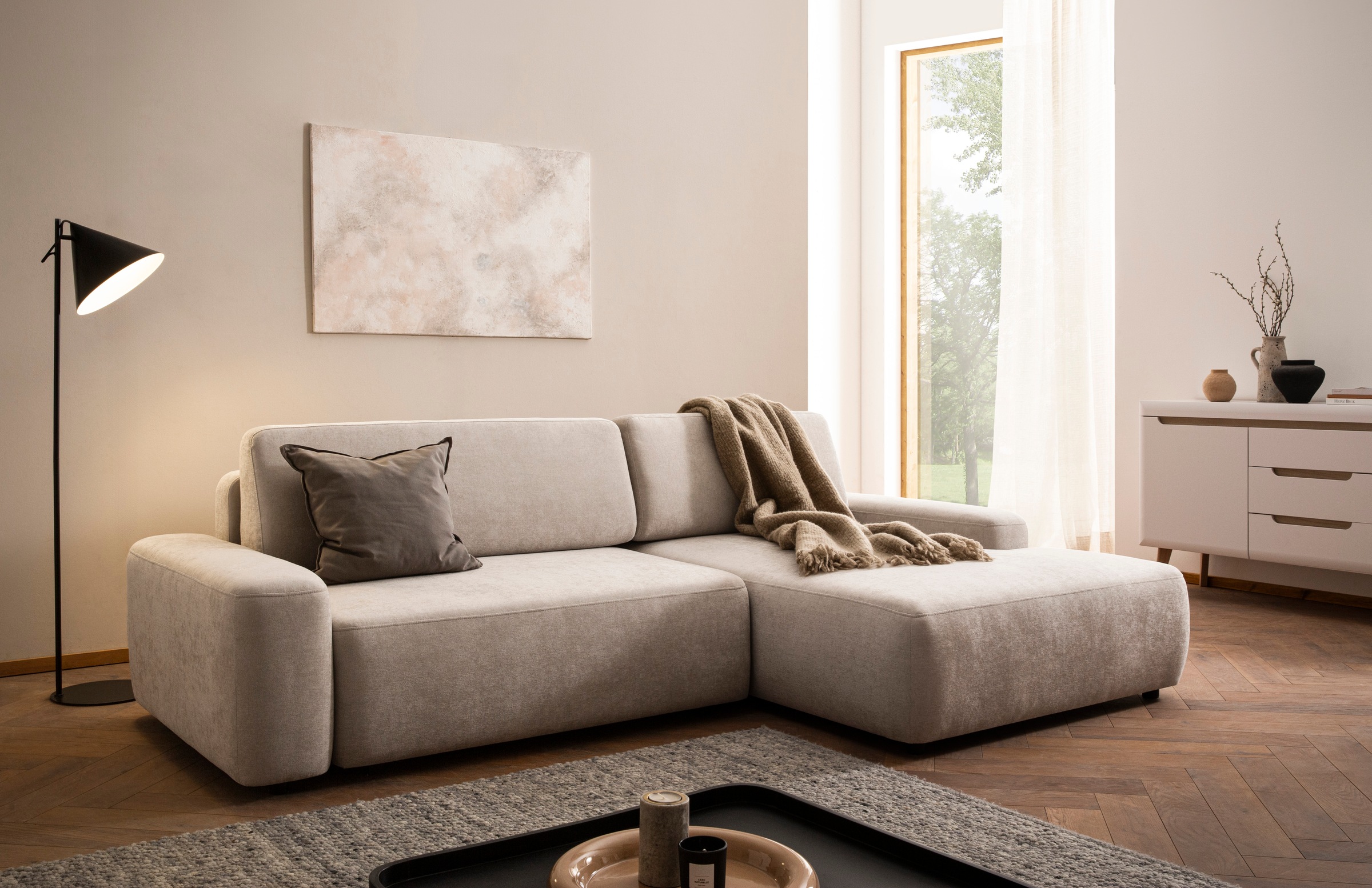 INOSIGN Ecksofa »TORGE (264cm), Schlafsofa in Cord, Samtvelours o Struktur günstig online kaufen