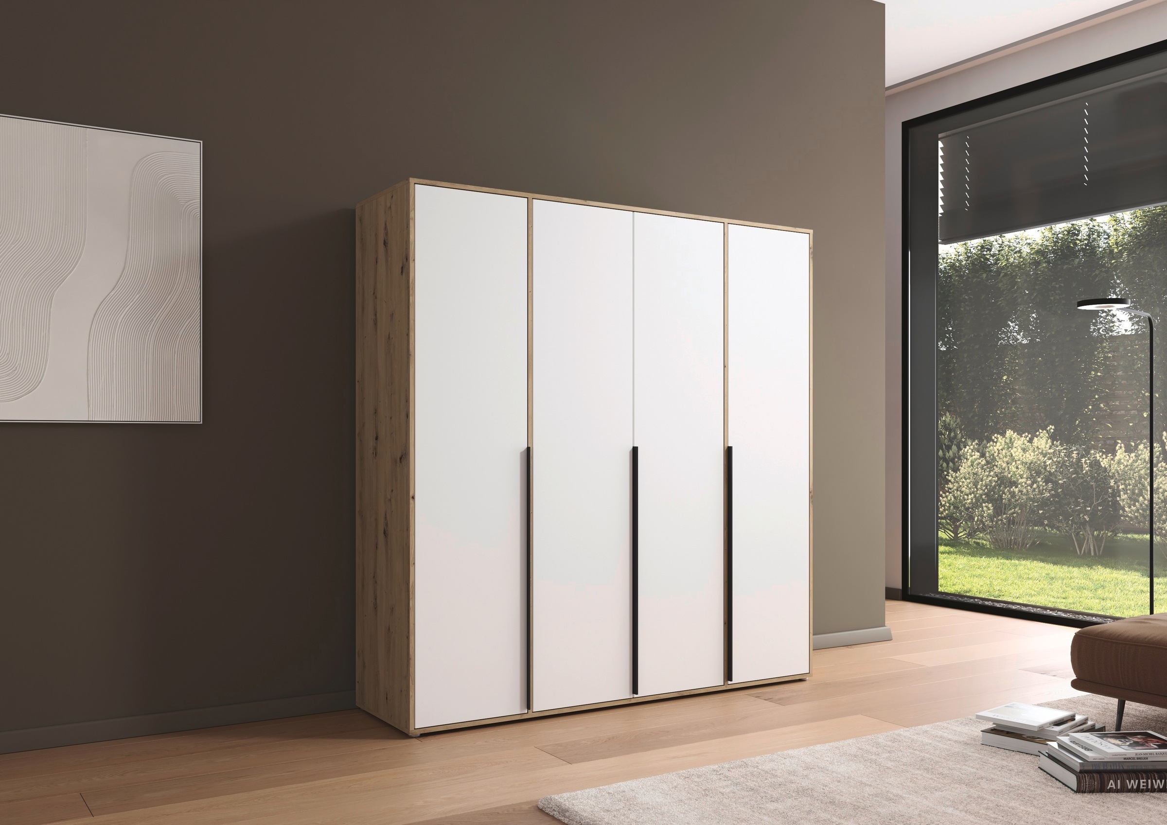 rauch Drehtürenschrank »Kleiderschrank Schrank Garderobe Wäscheschrank NAGATA viel Stauraum«, (in 3 verschiedenen Ausstattungen BASIC/CLASSIC/PREMIUM), mit modernen Stangengriffen in Graumetallic TOPSELLER MADE IN GERMANY