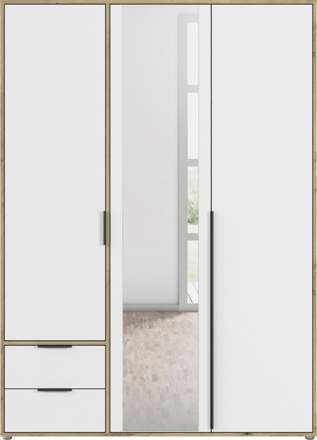 rauch Drehtürenschrank »Kleiderschrank Schrank Garderobe Wäscheschrank NAGATA mit Spiegel«, (in 3 verschiedenen Ausstattungen BASIC/CLASSIC/PREMIUM), und Schubladen sowie Stangengriffen TOPSELLER MADE IN GERMANY