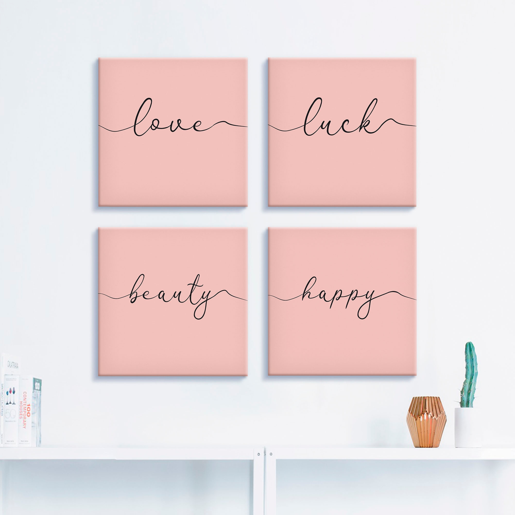 Artland Leinwandbild »Liebe Glück Schönheit Frohsinn«, Sprüche & Texte, (4 St.), 4er Set, verschiedene Größen
