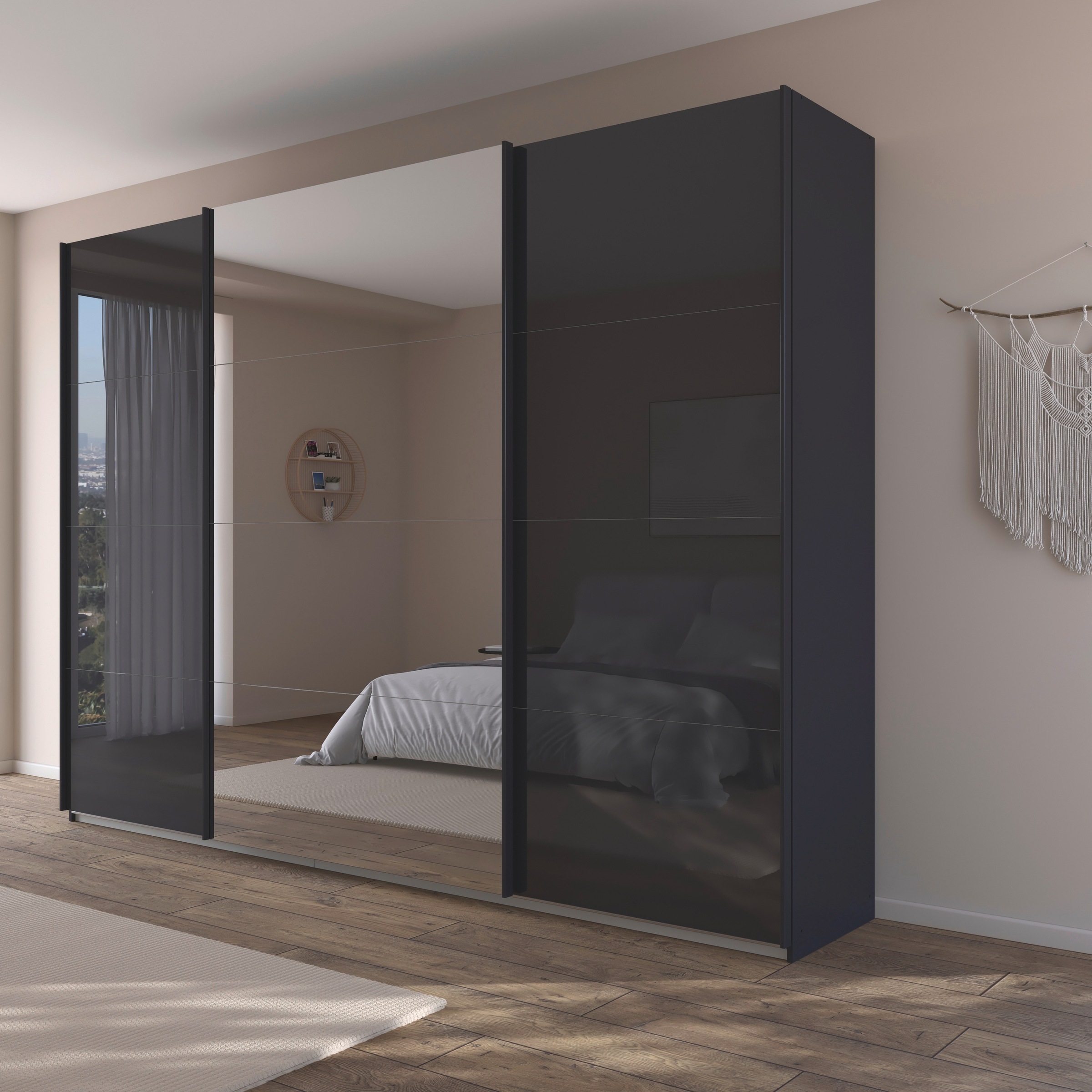 rauch Schwebetürenschrank »Kleiderschrank Kleiderschränke Schrank Garderobe AGORDO mit Glasfront«, durchdachte Innenausstattung, in 4 Breiten und 2 Höhen MADE IN GERMANY