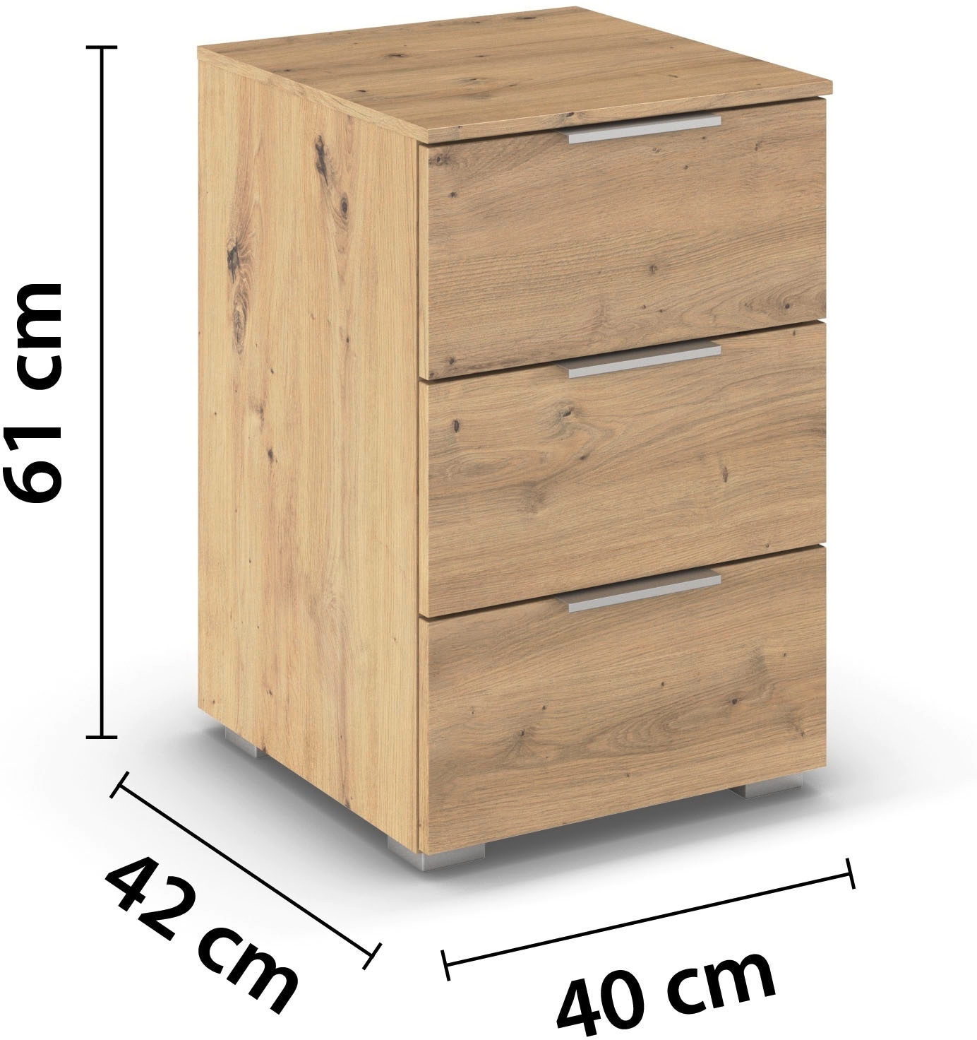 OTTO home Nachtkommode »Nachttisch Nachtkonsole AGORDO in Dekor- oder Hochglanzfront« in zwei Griff-Farben, Breite 40 cm,  mit 3 geräumigen Schubladen für viel Stauraum MADE IN GERMANY