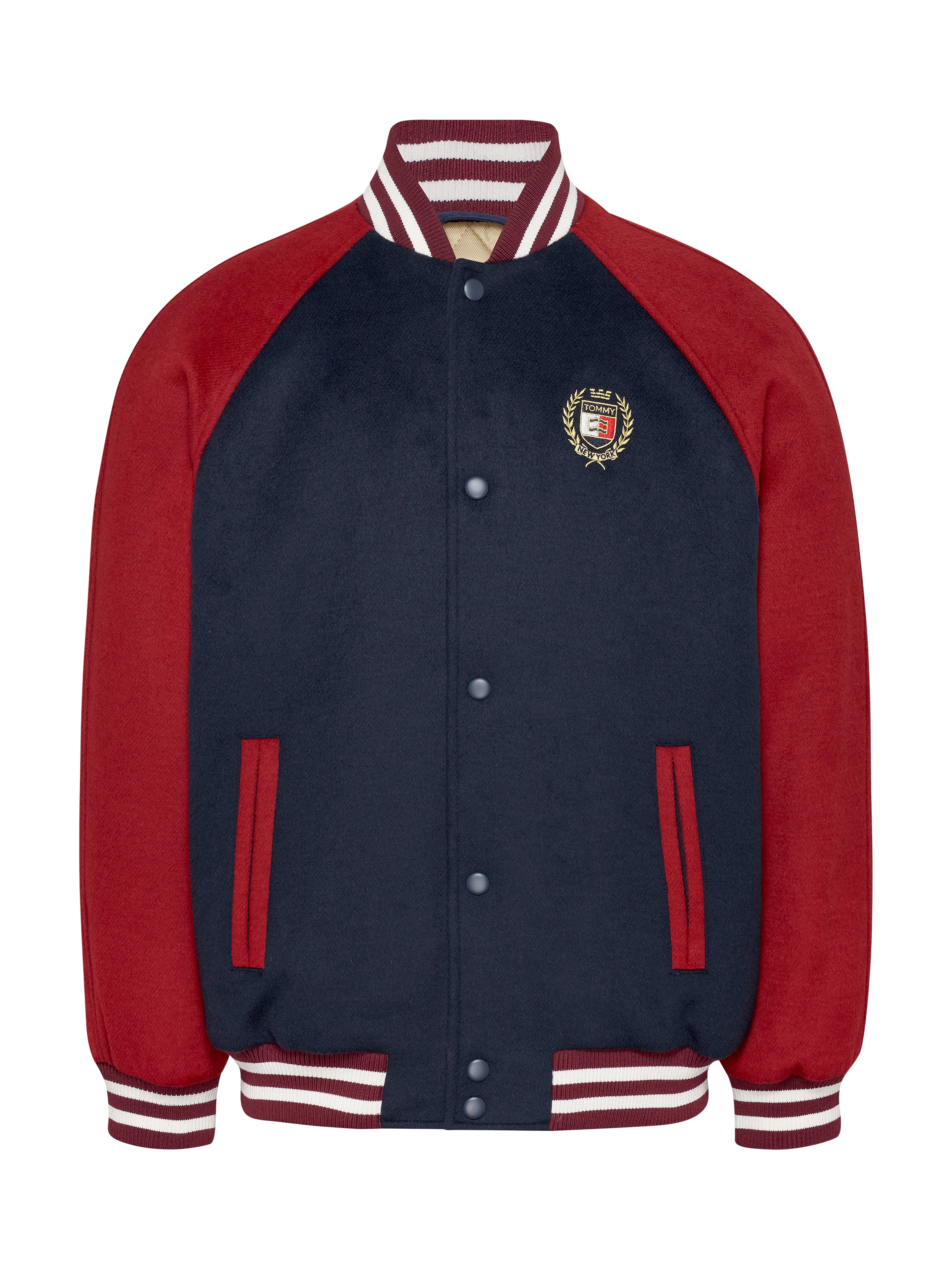 Tommy Jeans Bomberjacke »TJM WOOL BLEND CREST BOMBER«, Color Block-Design, Tommy Jeans-Wappen-Stickerei auf Brust
