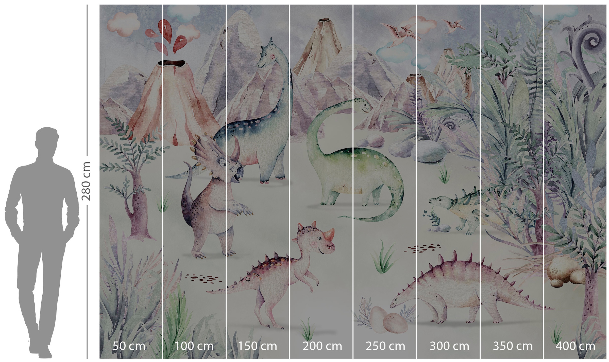 Komar Vliestapete »Digitaldruck Vlies - Dino Playground - Größe 400 x 280 cm«, bedruckt, Kinderzimmer