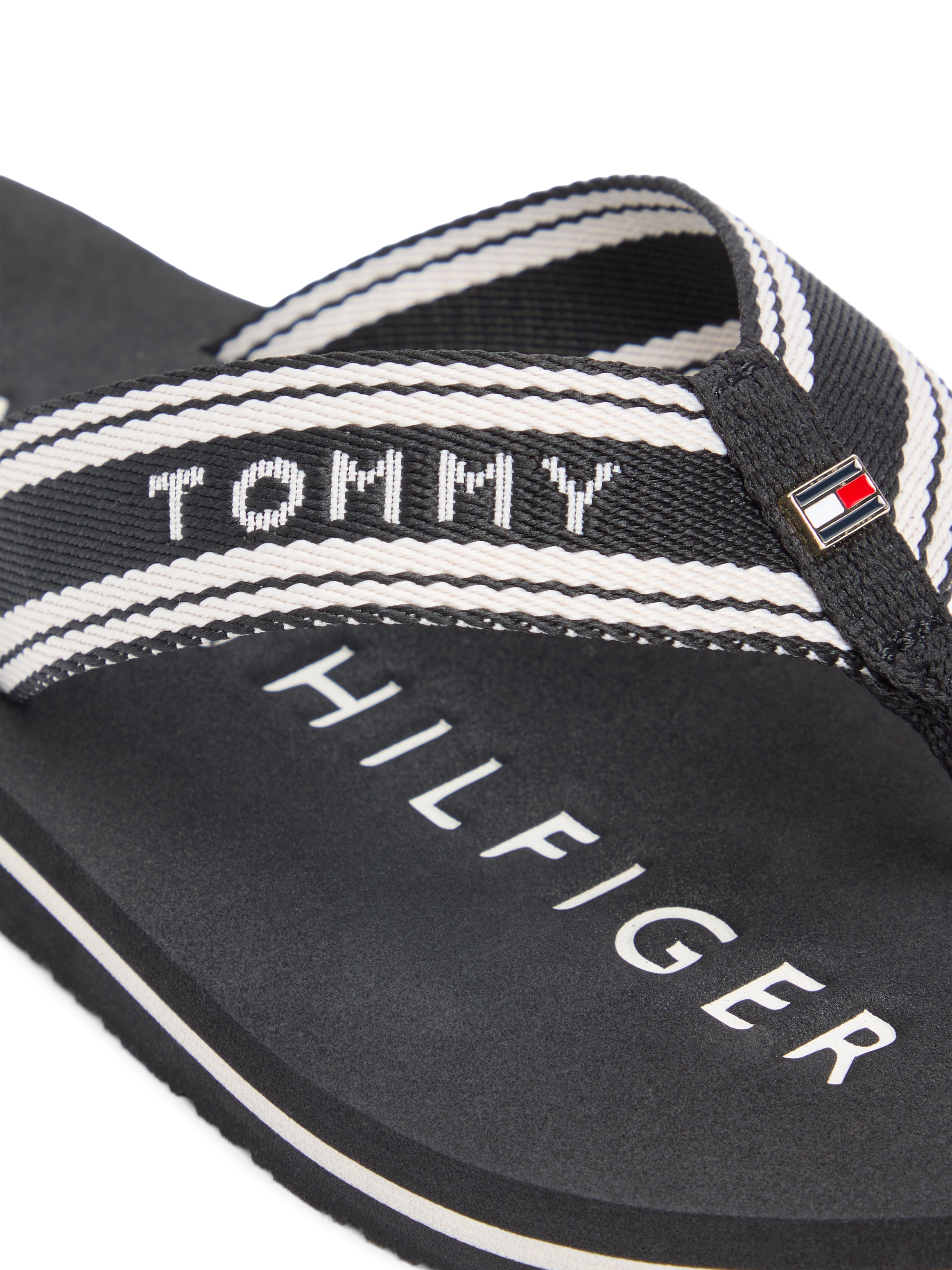Tommy Hilfiger Zehentrenner »TH WEBBING SUMMER SANDAL«  Sommerschuh, Strandschuh, Dianette mit Streifen und Logoschriftzug